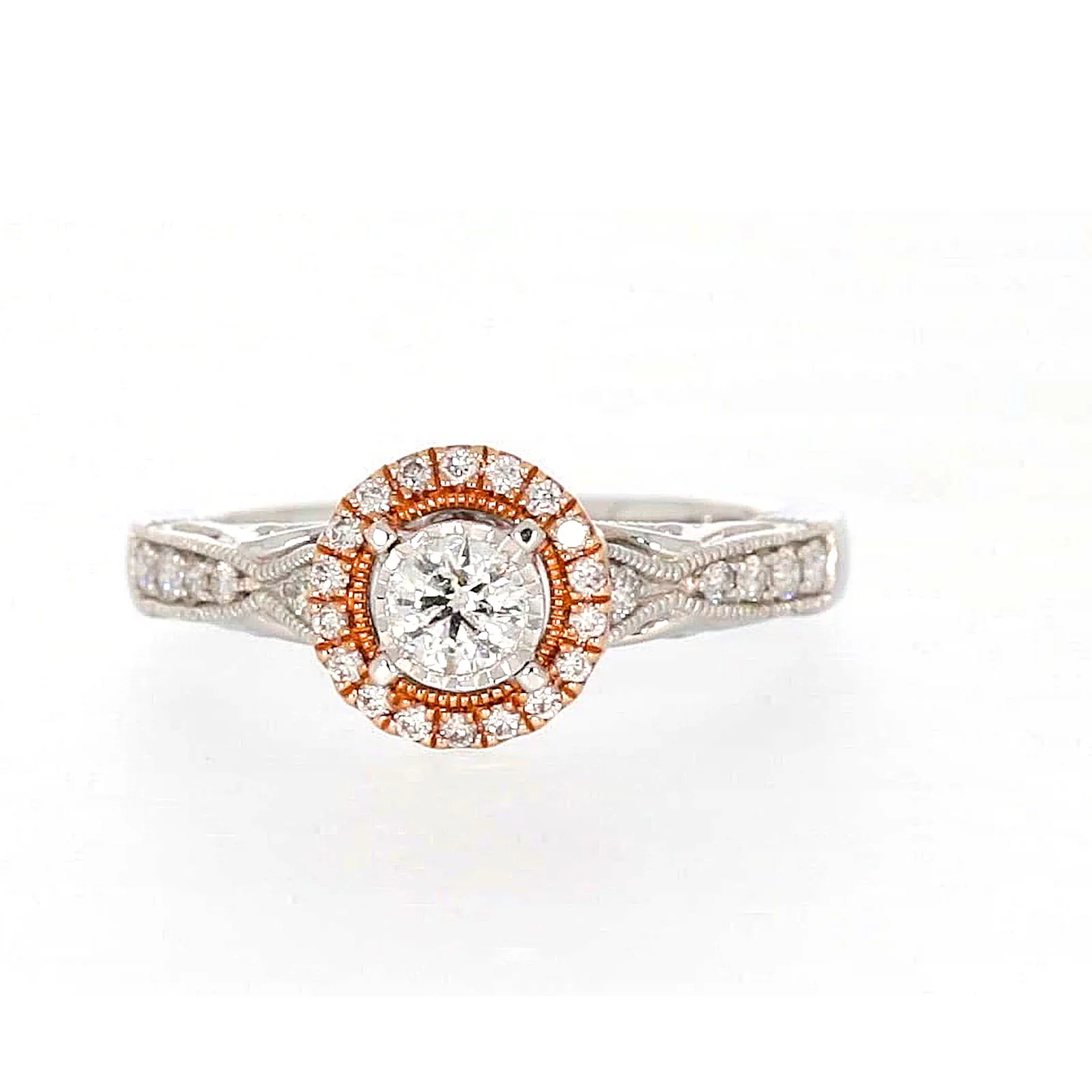 Paris 14ct Rose and White Gold Round Brilliant Cut 1/2 CARAT tw of Diamonds Ring - Image 2