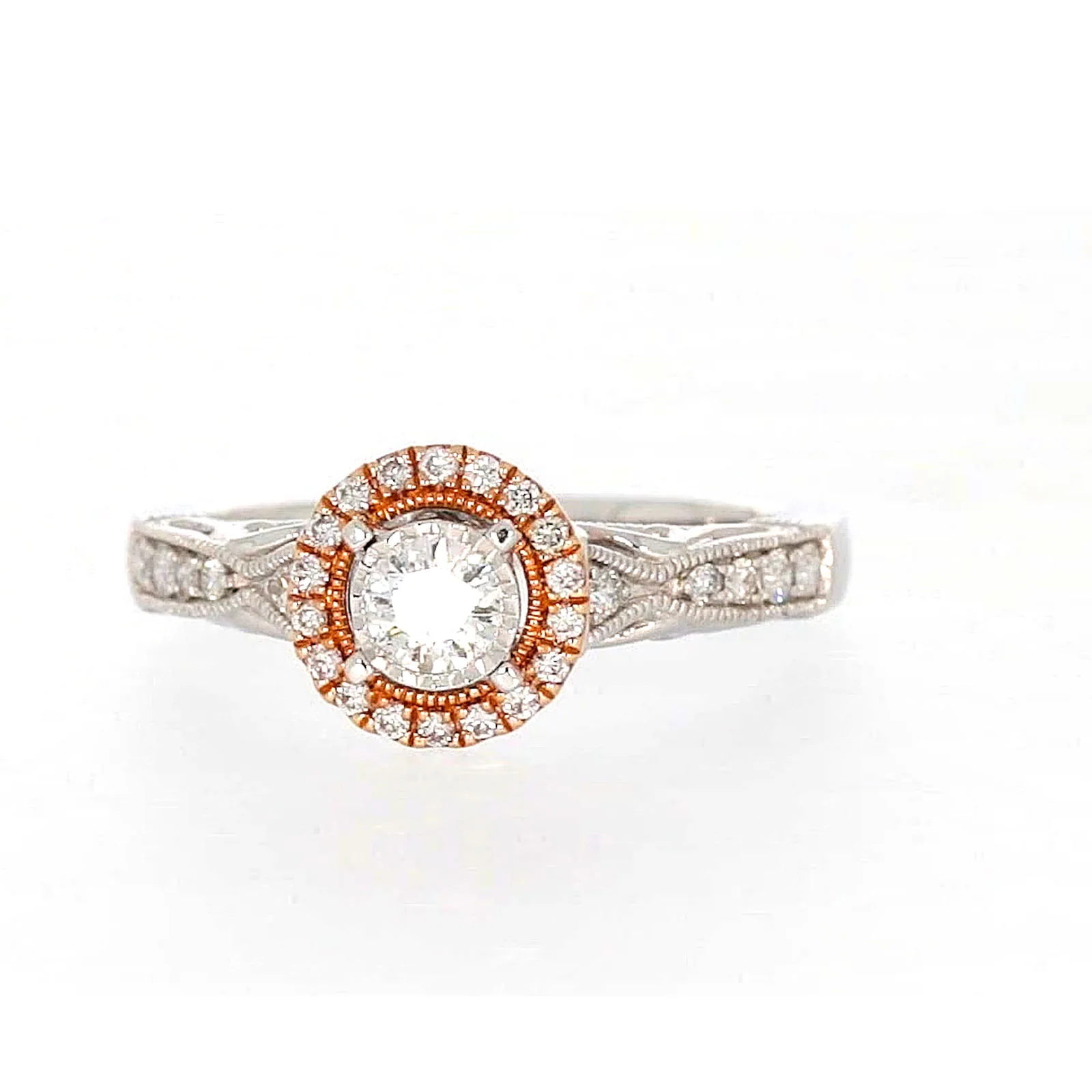 Paris 14ct Rose and White Gold Round Brilliant Cut 1/2 CARAT tw of Diamonds Ring - Image 3