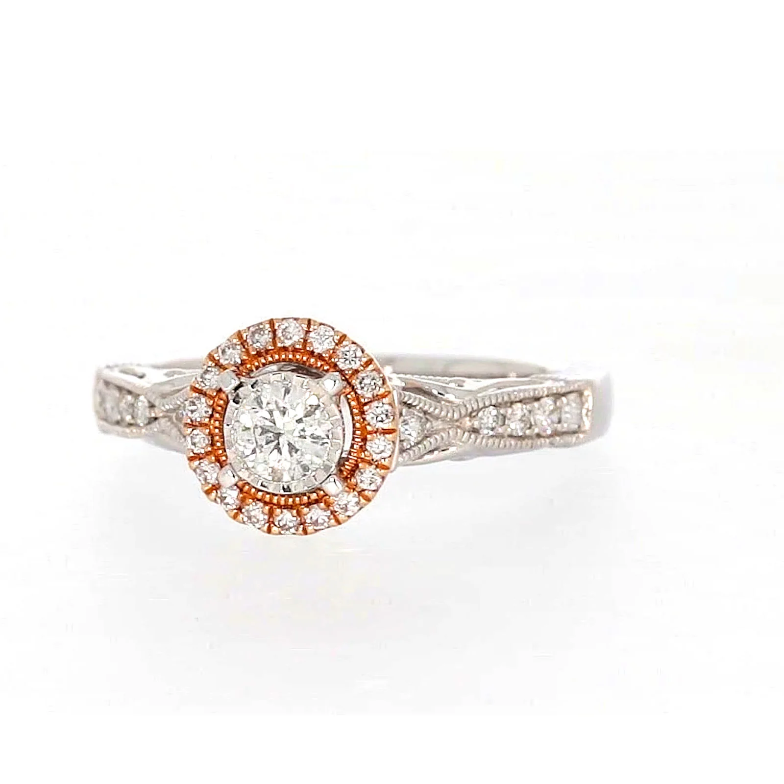 Paris 14ct Rose and White Gold Round Brilliant Cut 1/2 CARAT tw of Diamonds Ring - Image 4