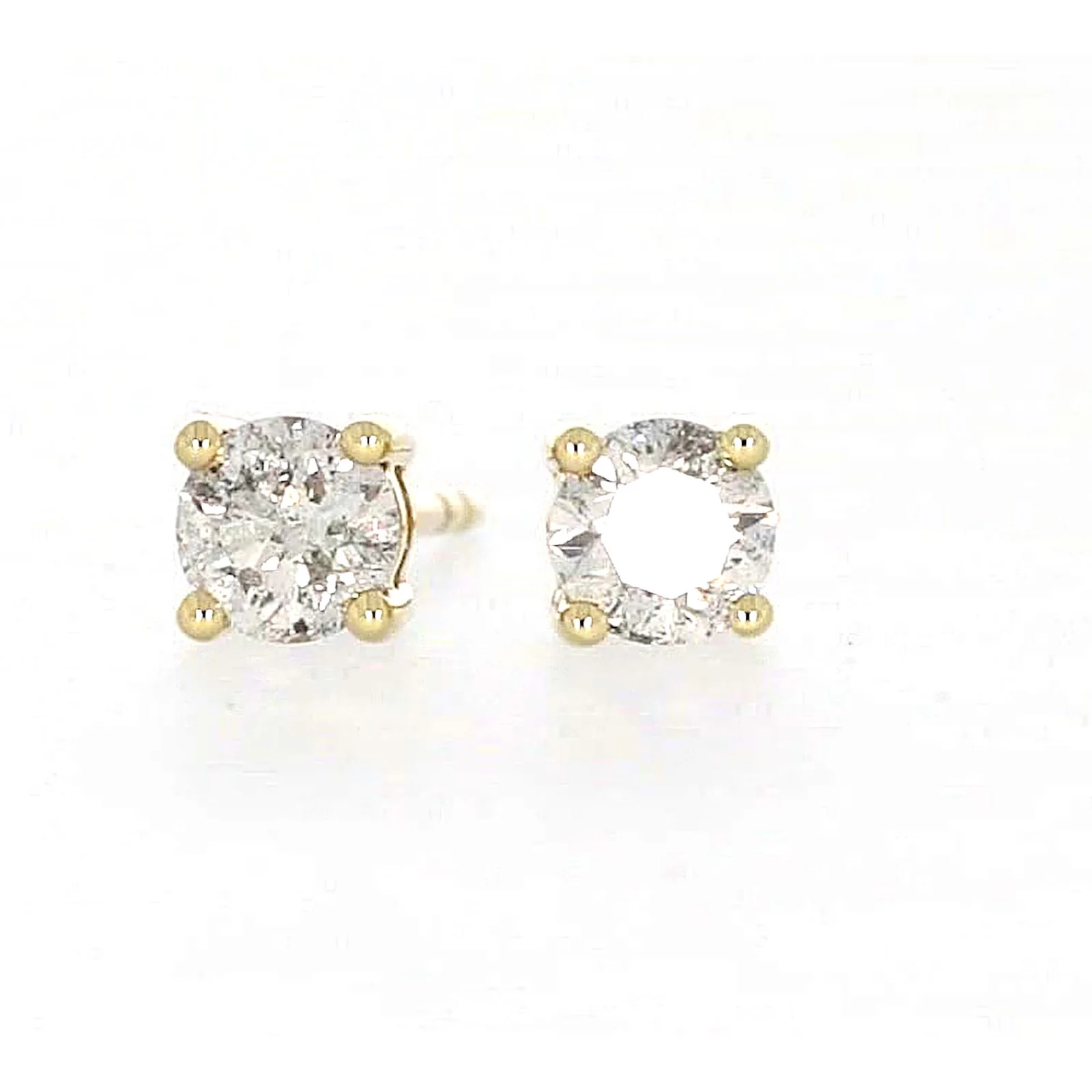 Solitaire 9ct Yellow Gold Round Brilliant Cut 1/2 CARAT tw of Diamonds Stud Earrings - Image 2