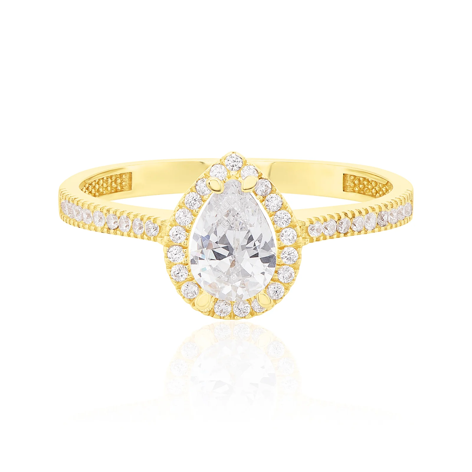 9ct Yellow Gold Pear & Round Cut Wheat Cubic Zirconia Ring