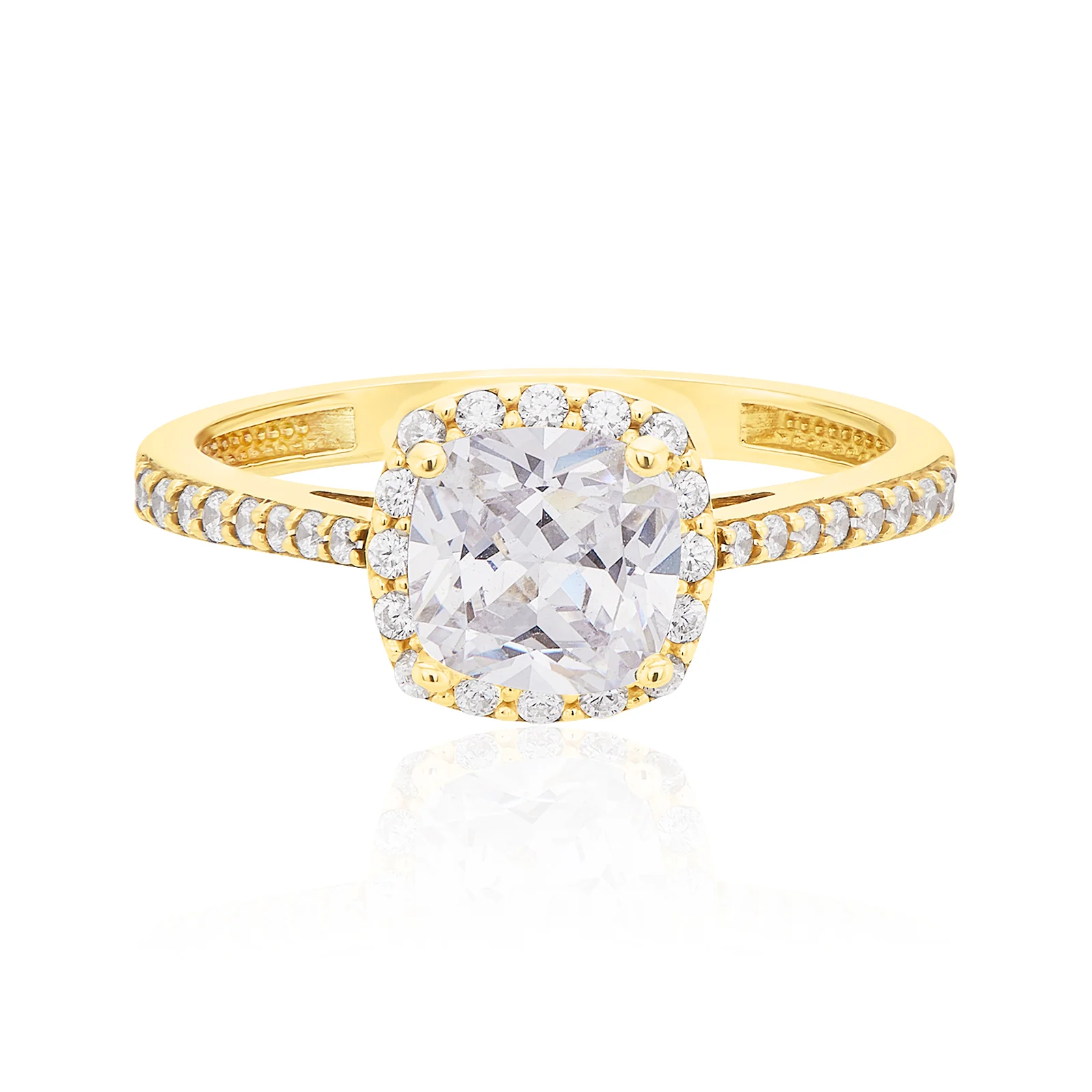 9ct Yellow Gold Round Cut Wheat Cubic Zirconia Ring