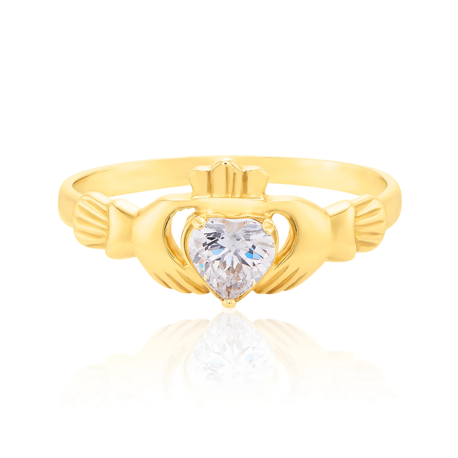 9ct Yellow Gold Heart Wheat Cubic Zirconia Ring