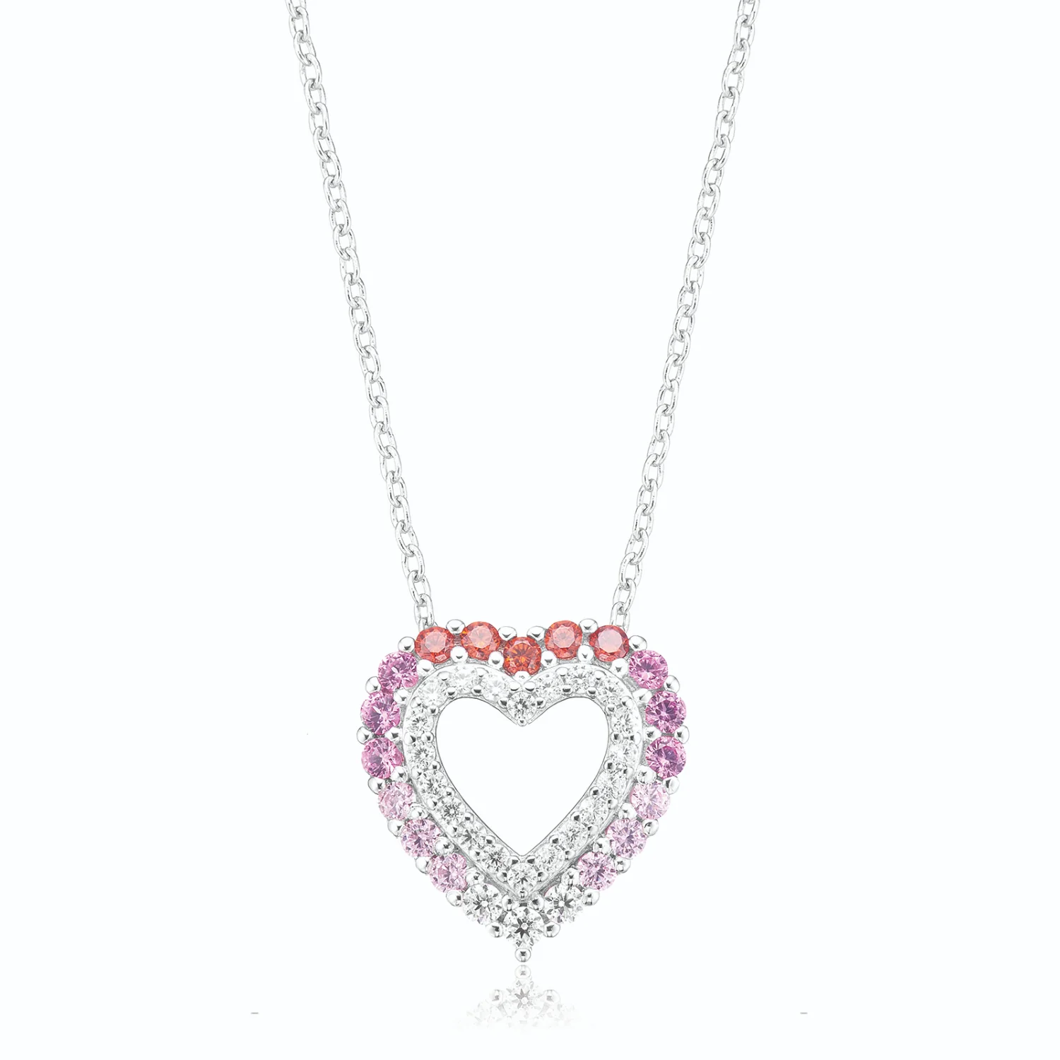 Sterling Silver Cubic Zirconia Rainbow Heart Pendant