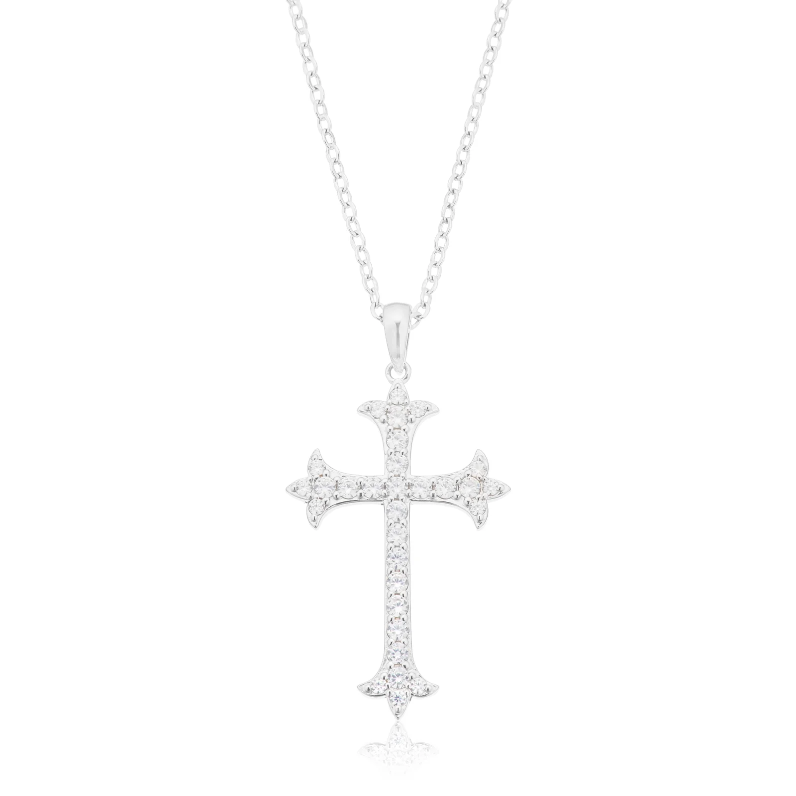 Sterling Silver Round Cut White Cubic Zirconia Cross Pendant