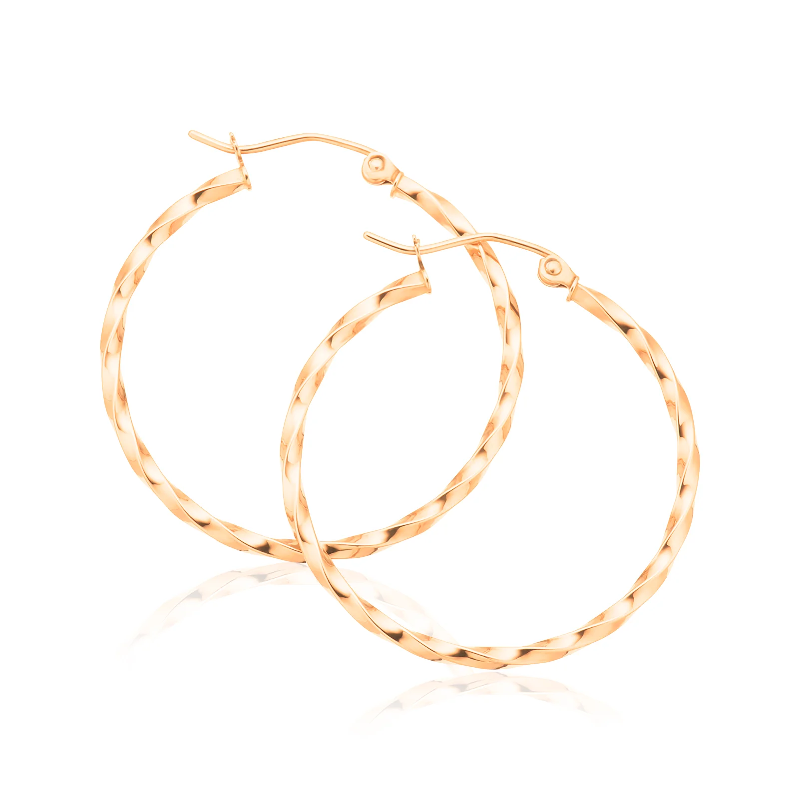 9ct Rose Gold Round 2x30mm Pattern Hoop Earrings