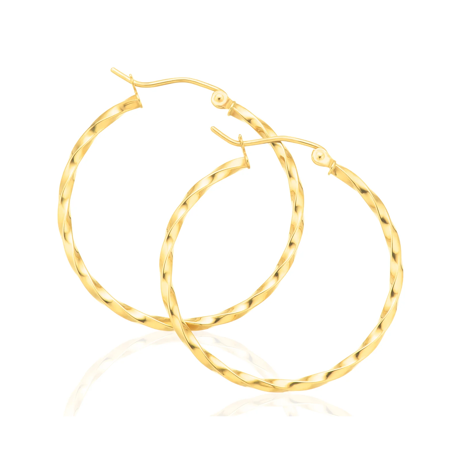 9ct Yellow Gold Round 2x35mm Pattern Hoop Earrings