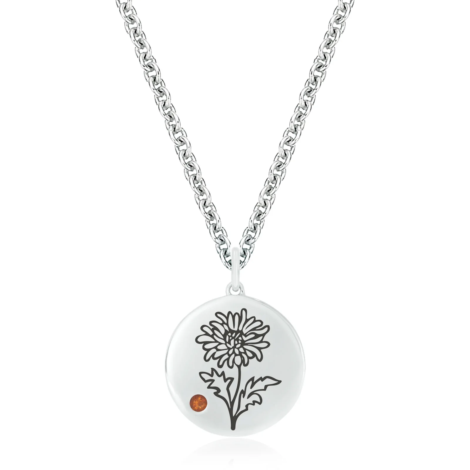 Sterling Silver Round Cut 2mm Citrine Holly Berry November Pendant