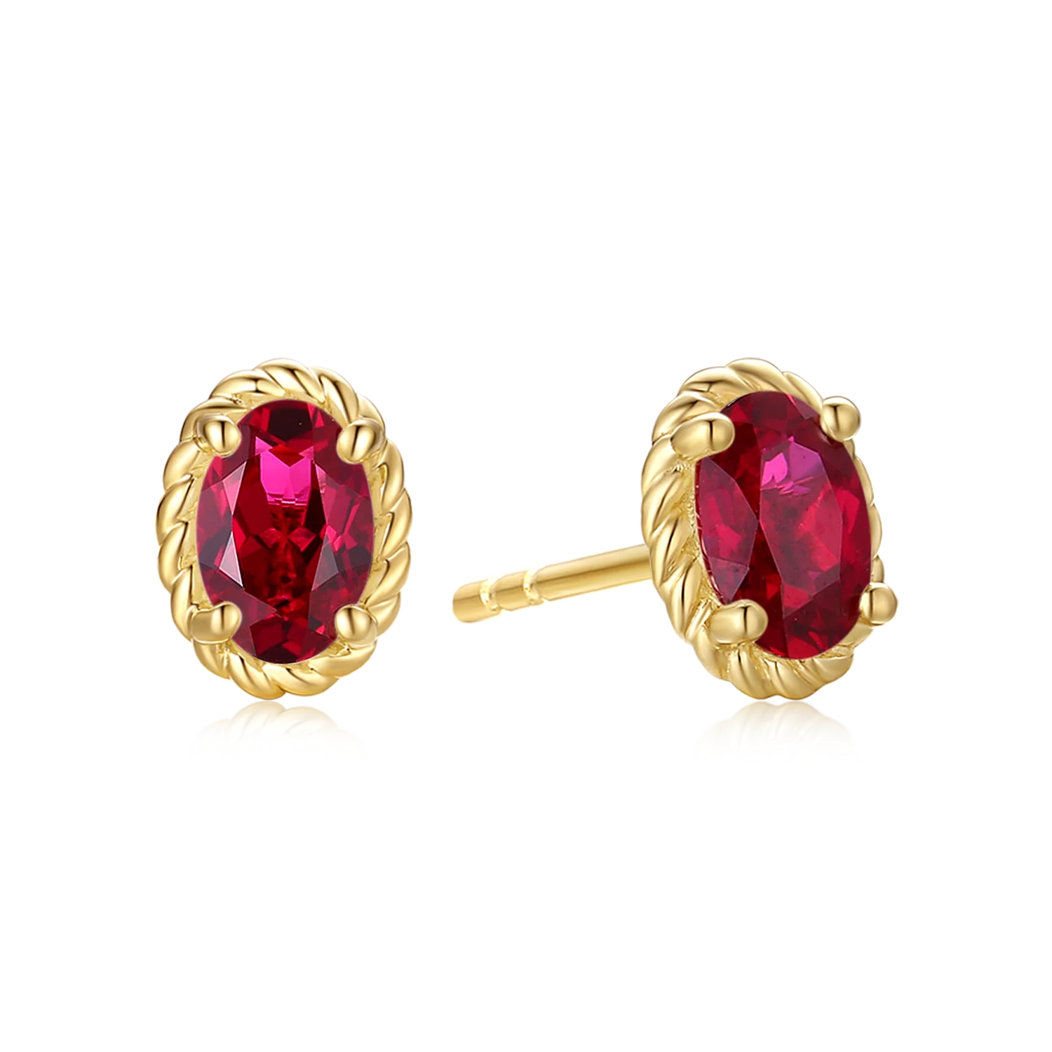 9ct Yellow Gold Oval Cut 6x4mm Created Ruby July Stud Earrings