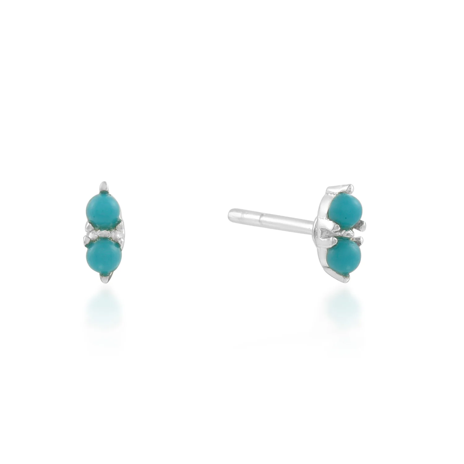 Sterling Silver Round Cut 2mm Turquoise Stud Earrings - Image 2