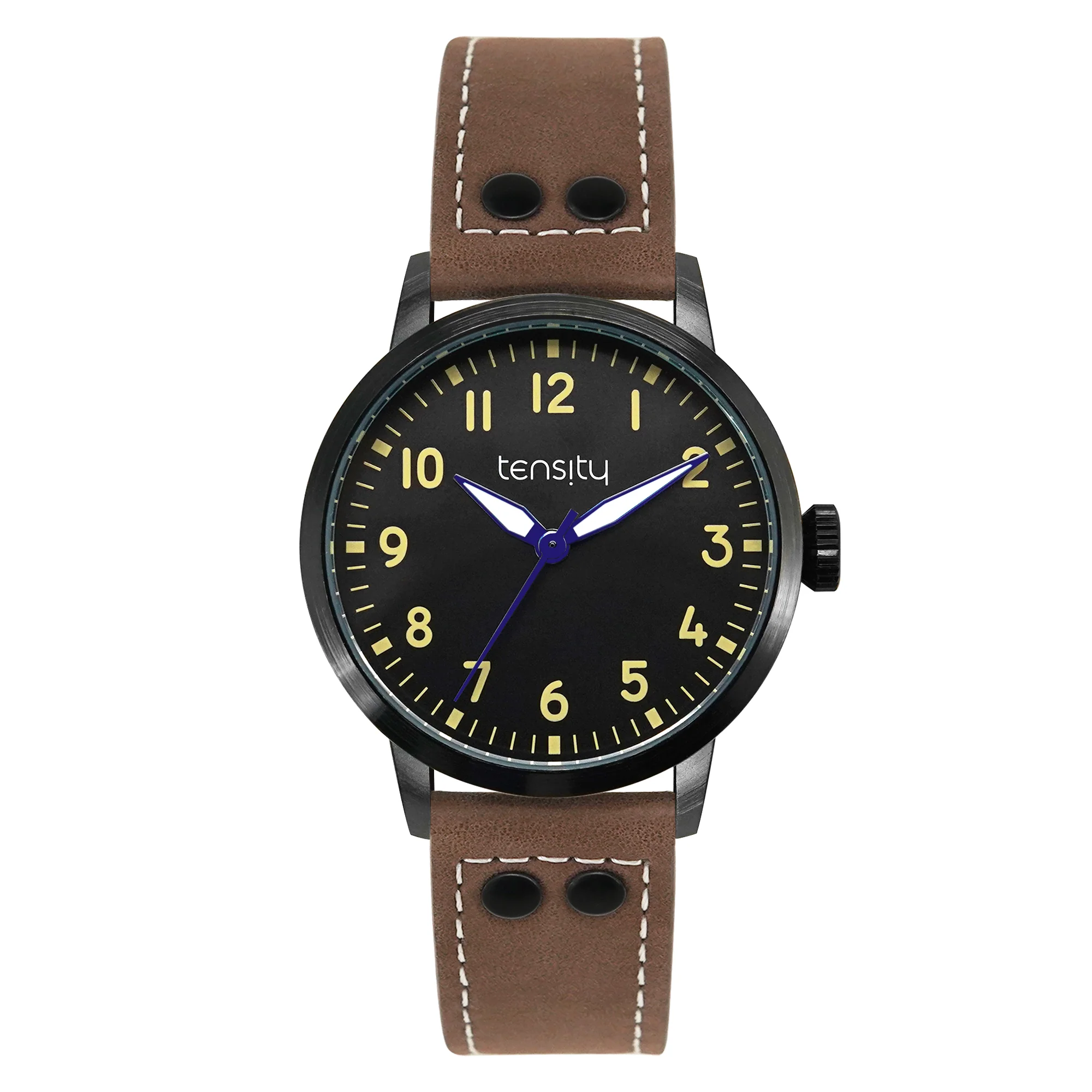 Tensity Leather Round Black Dial Brown Band Watch