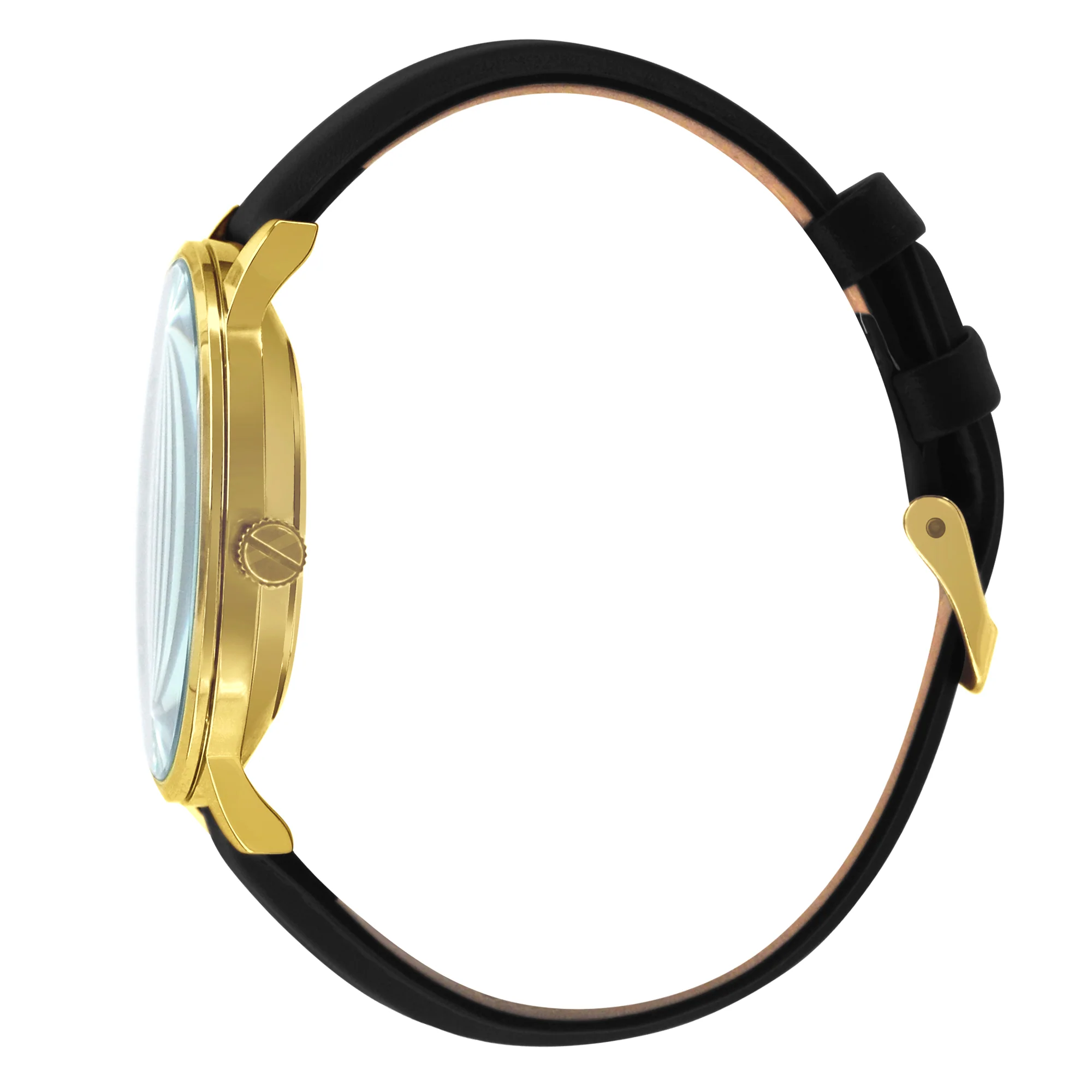 Tensity Leather Round Gold Bezel Black Band Watch - Image 3