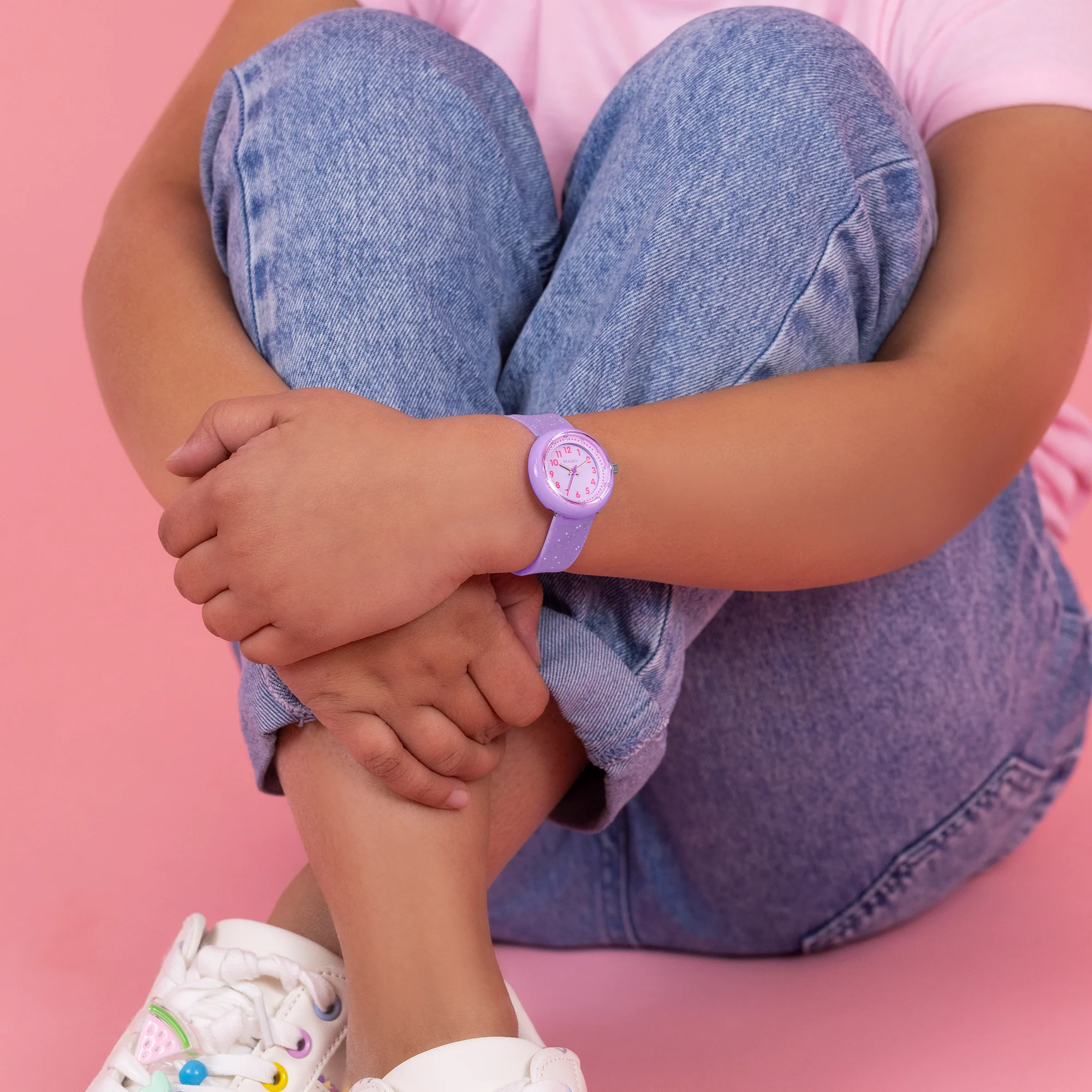 Tikkers Purple Glitter Silicone Strap Watch ATK1102 - Image 3