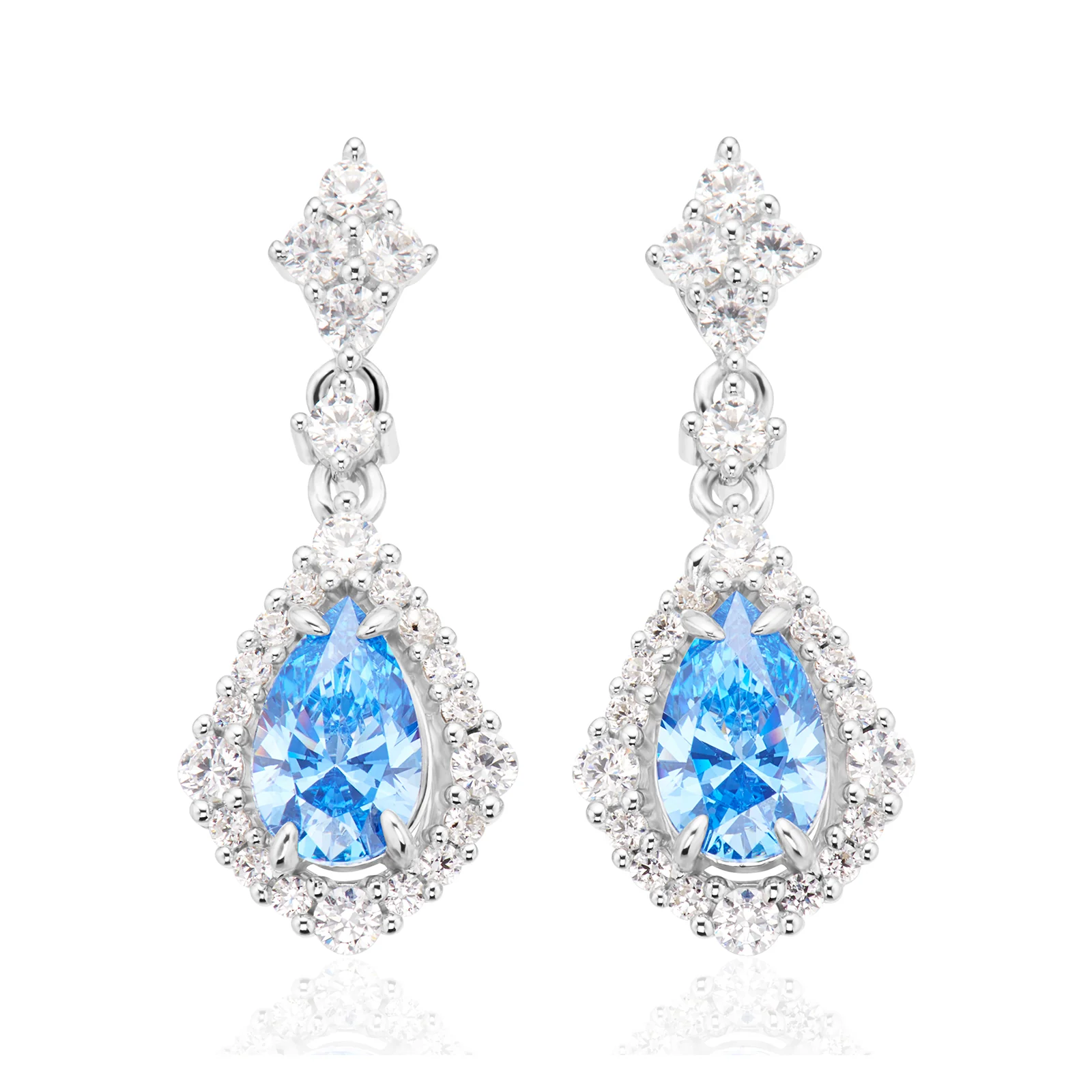 KISS Sterling Silver Pear Cut Blue Drop Earrings