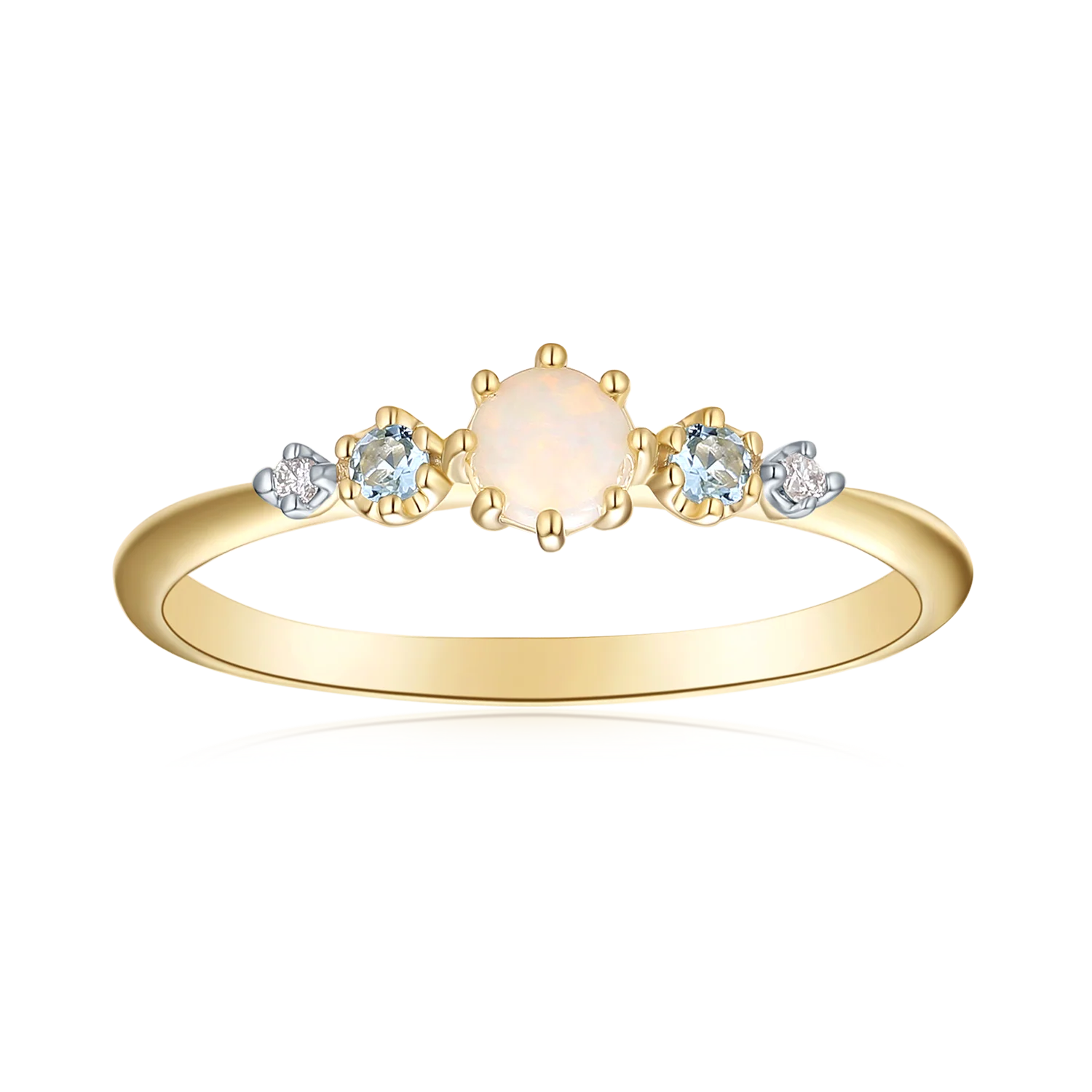 9ct Yellow and White Gold Round Cut 2mm White Opal Diamond Set Ring