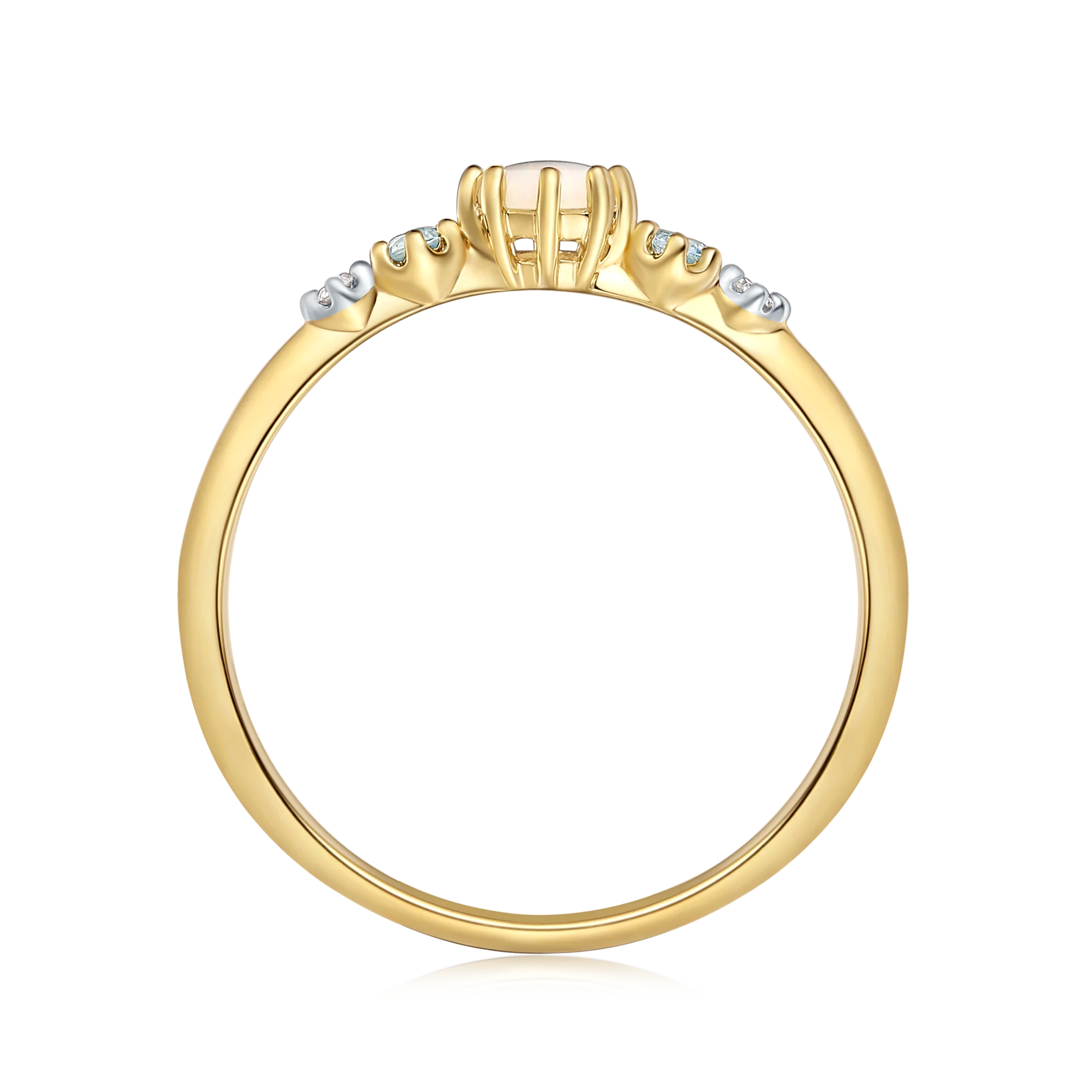 9ct Yellow and White Gold Round Cut 2mm White Opal Diamond Set Ring - Image 2