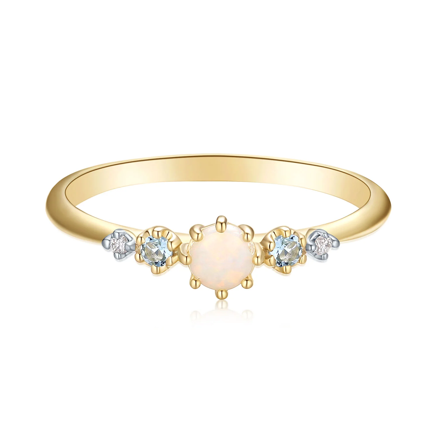 9ct Yellow and White Gold Round Cut 2mm White Opal Diamond Set Ring - Image 3