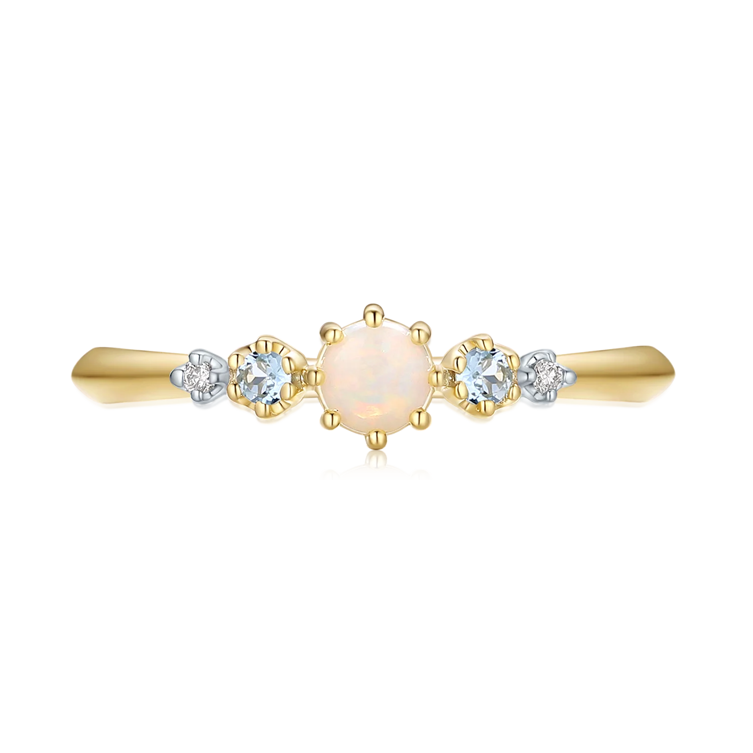 9ct Yellow and White Gold Round Cut 2mm White Opal Diamond Set Ring - Image 4