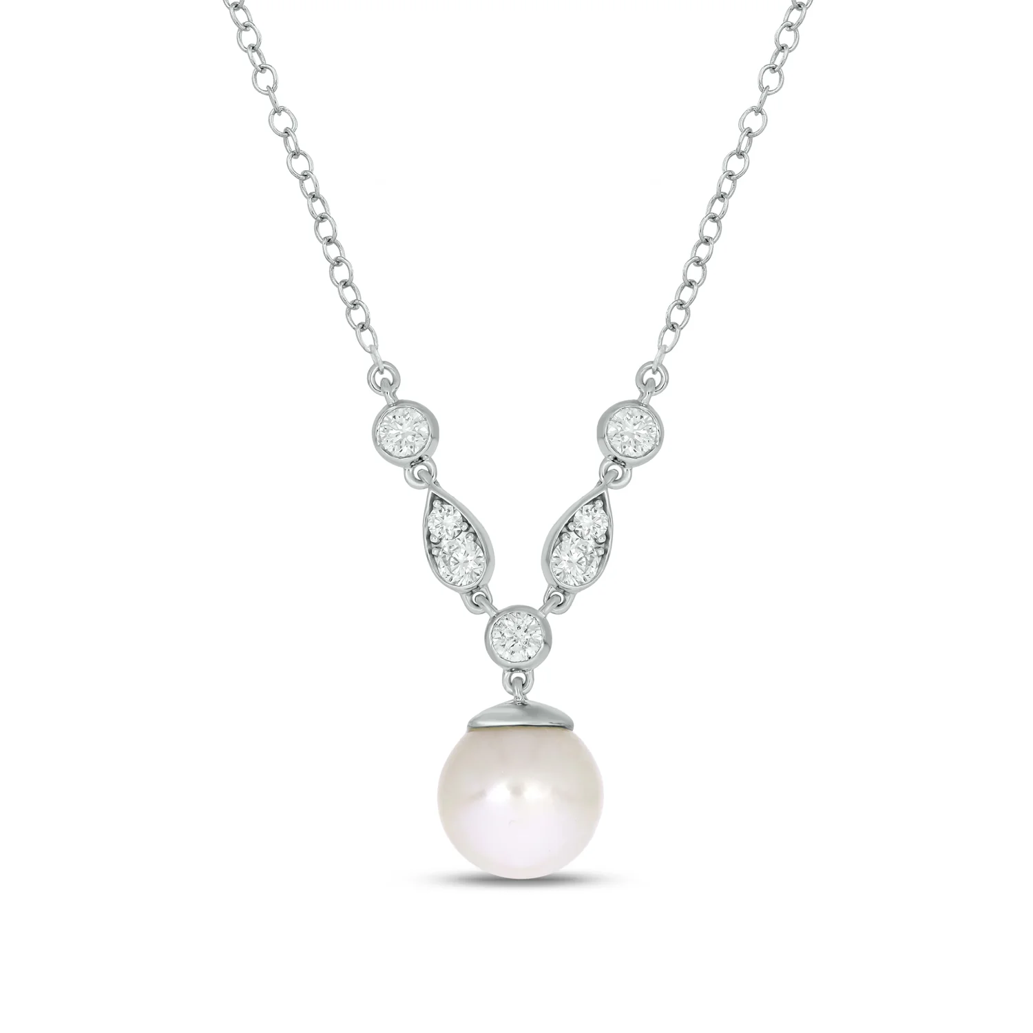 9ct White Gold White Cultured Fresh Water Pearl 0.33 Carat tw Lab Grown Diamonds Pendant