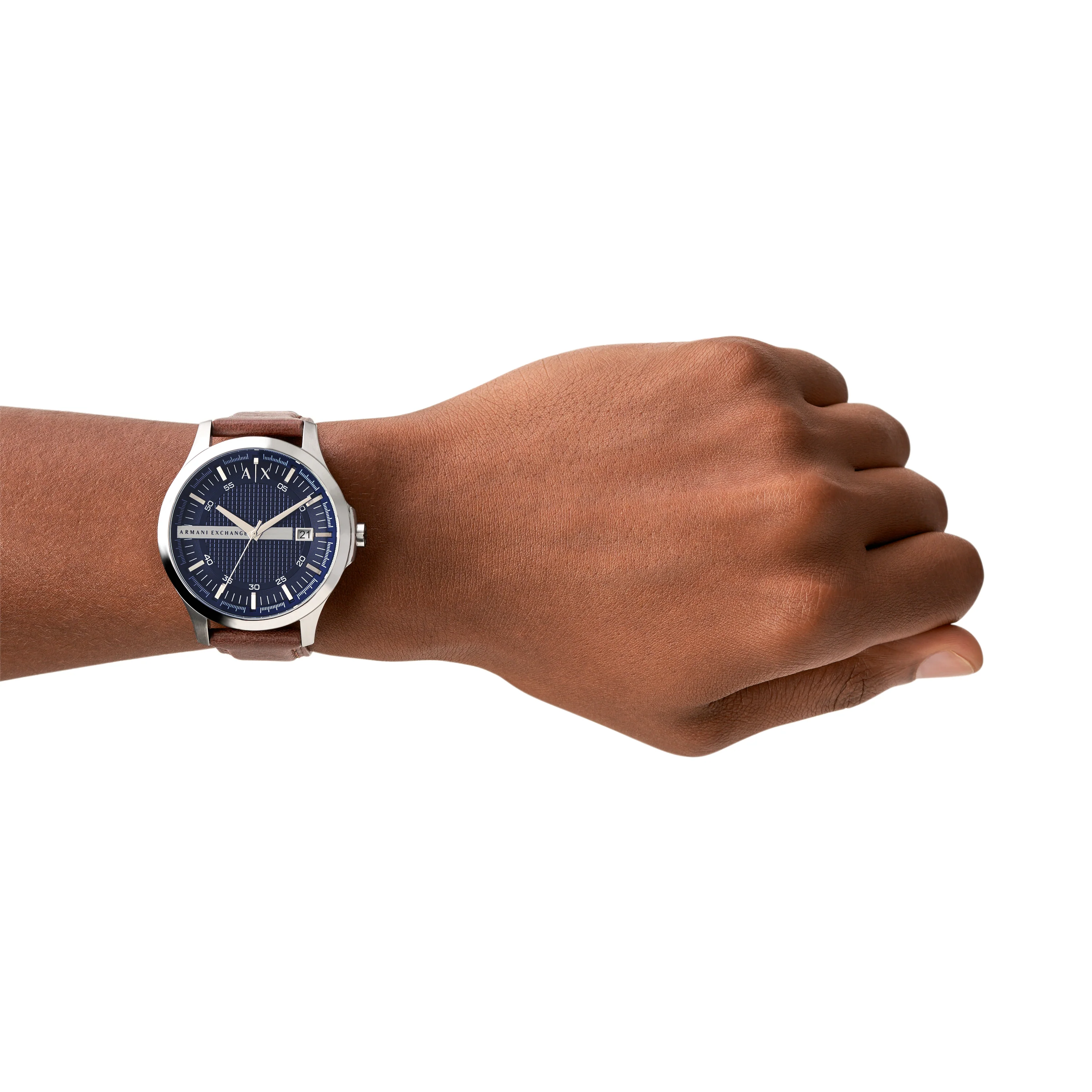 Armani Exchange Three-Hand Date Brown Leather Watch AX2133 - Image 4