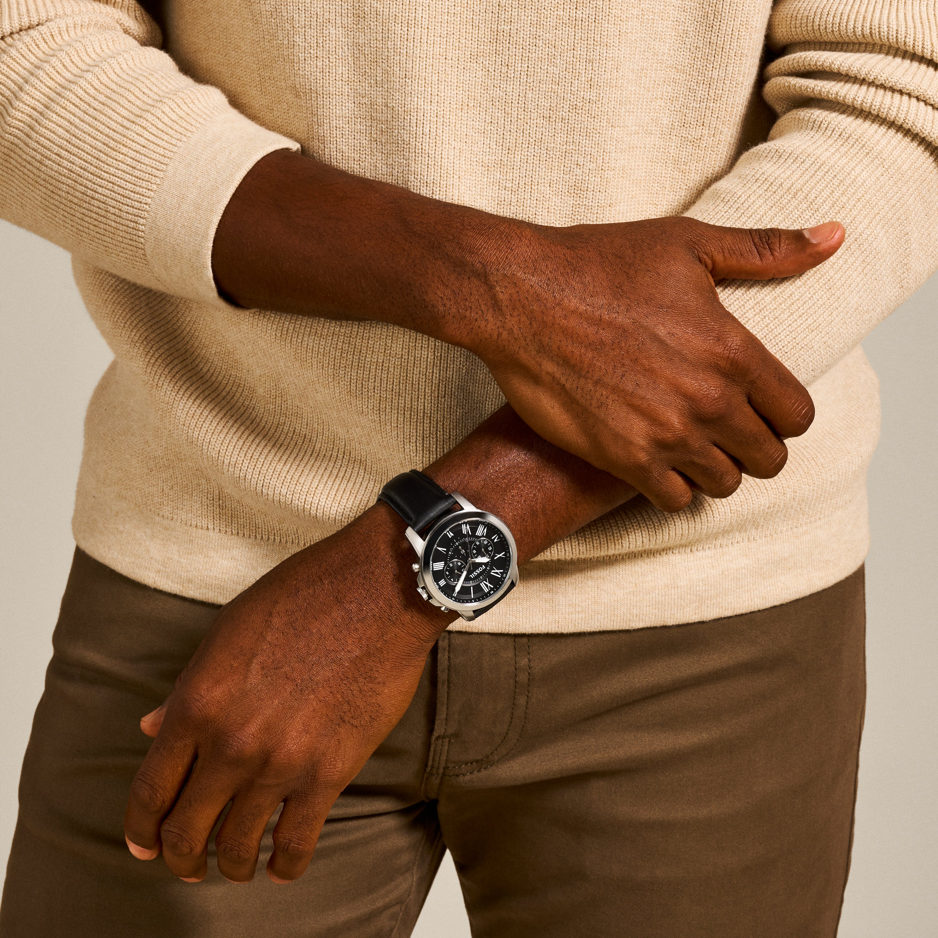 Fossil Grant Chronograph Black Leather Watch FS4812 - Image 4