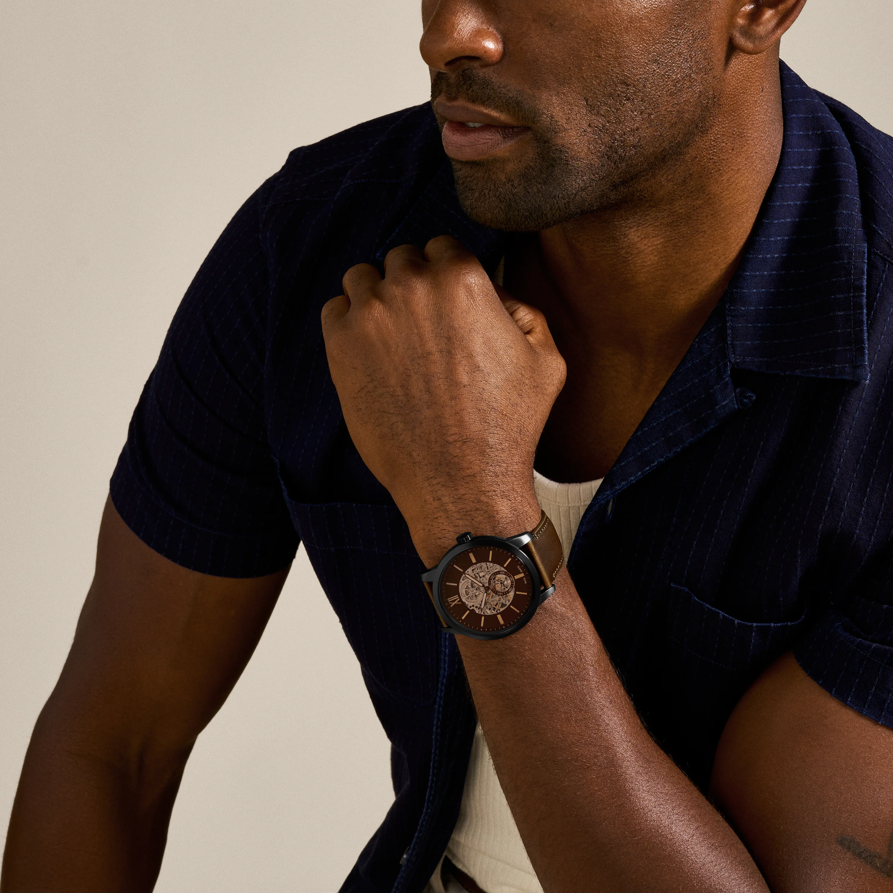 Fossil Townsman 48mm Automatic Brown Leather Watch ME3155 - Image 4