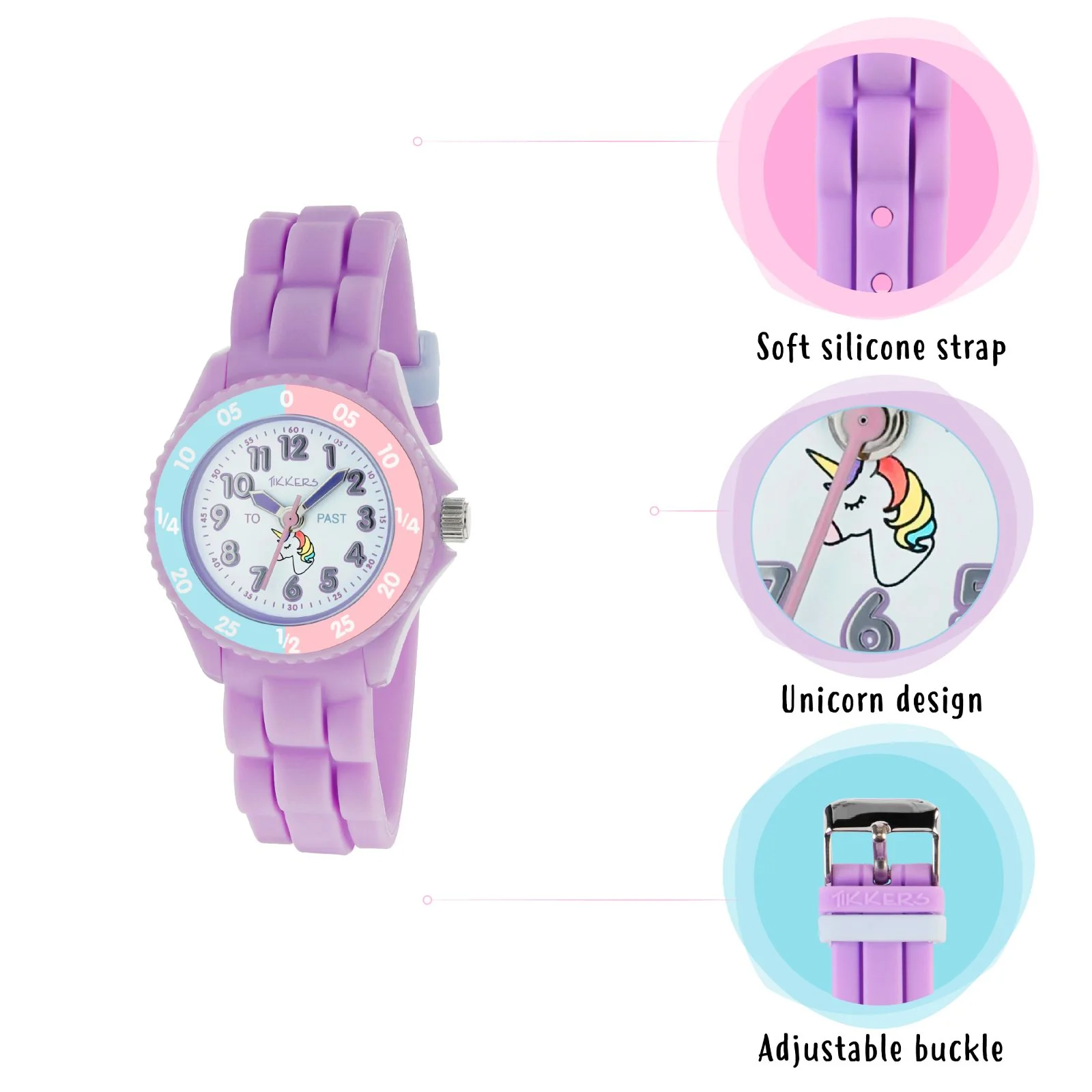 Tikkers Time Teacher Purple Unicorn Watch TK0147 - Image 4