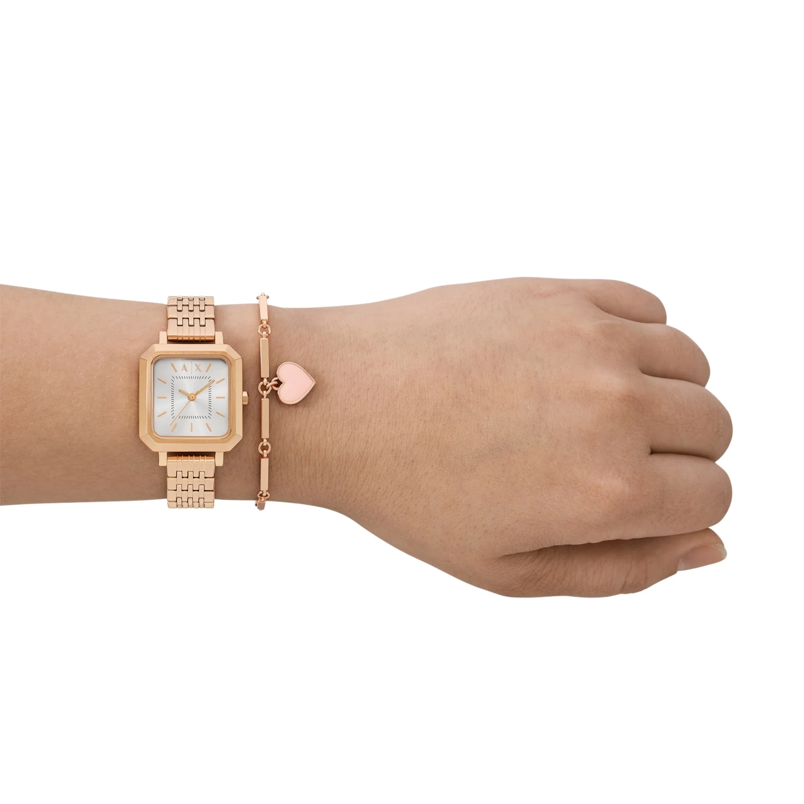 Armani Exchange Three-Hand Rose Gold-Tone Stainless Steel Watch and Bracelet Set AX7164SET - Image 2