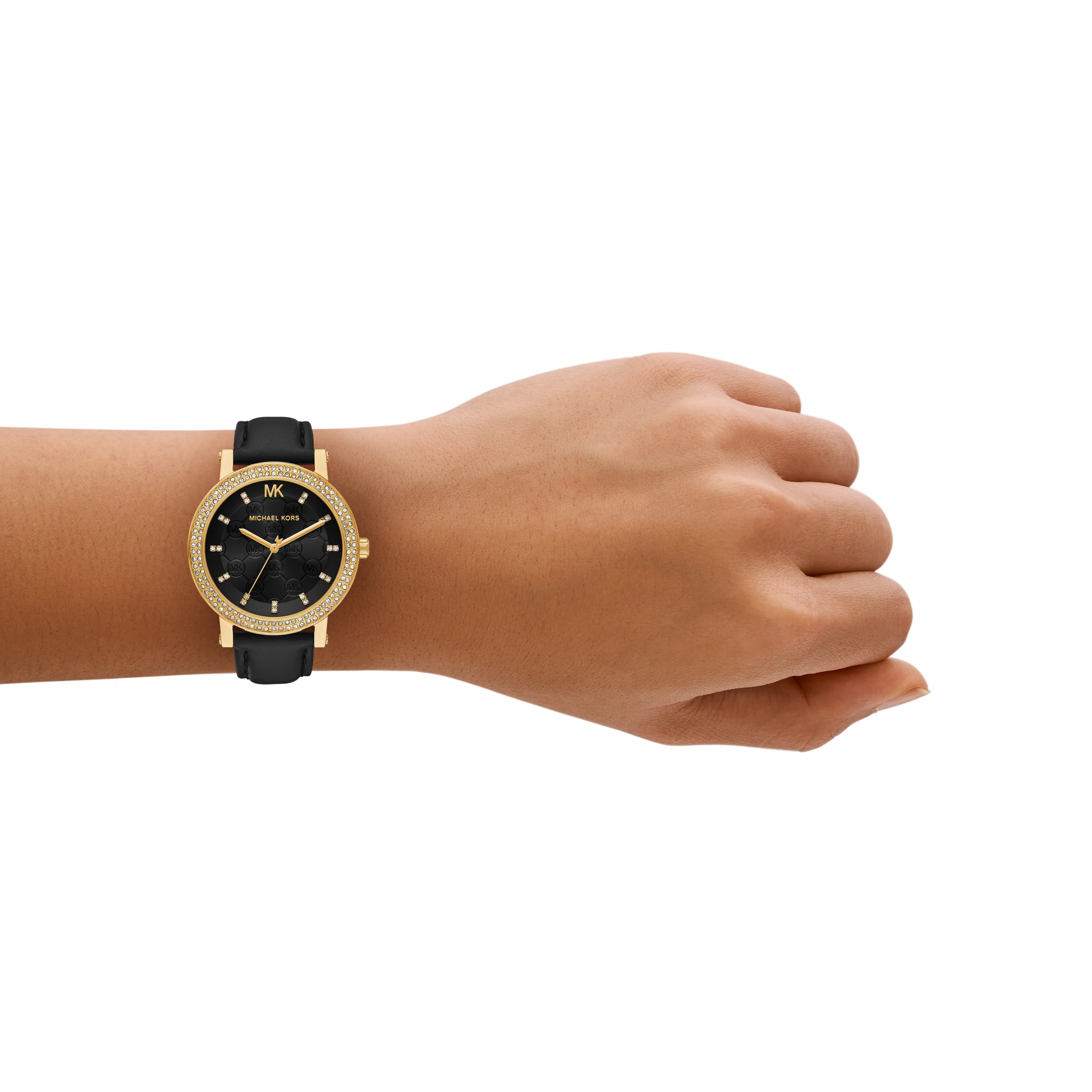 Michael Kors Corey Gold Tone and Black Leather Watch MK4896 - Image 2