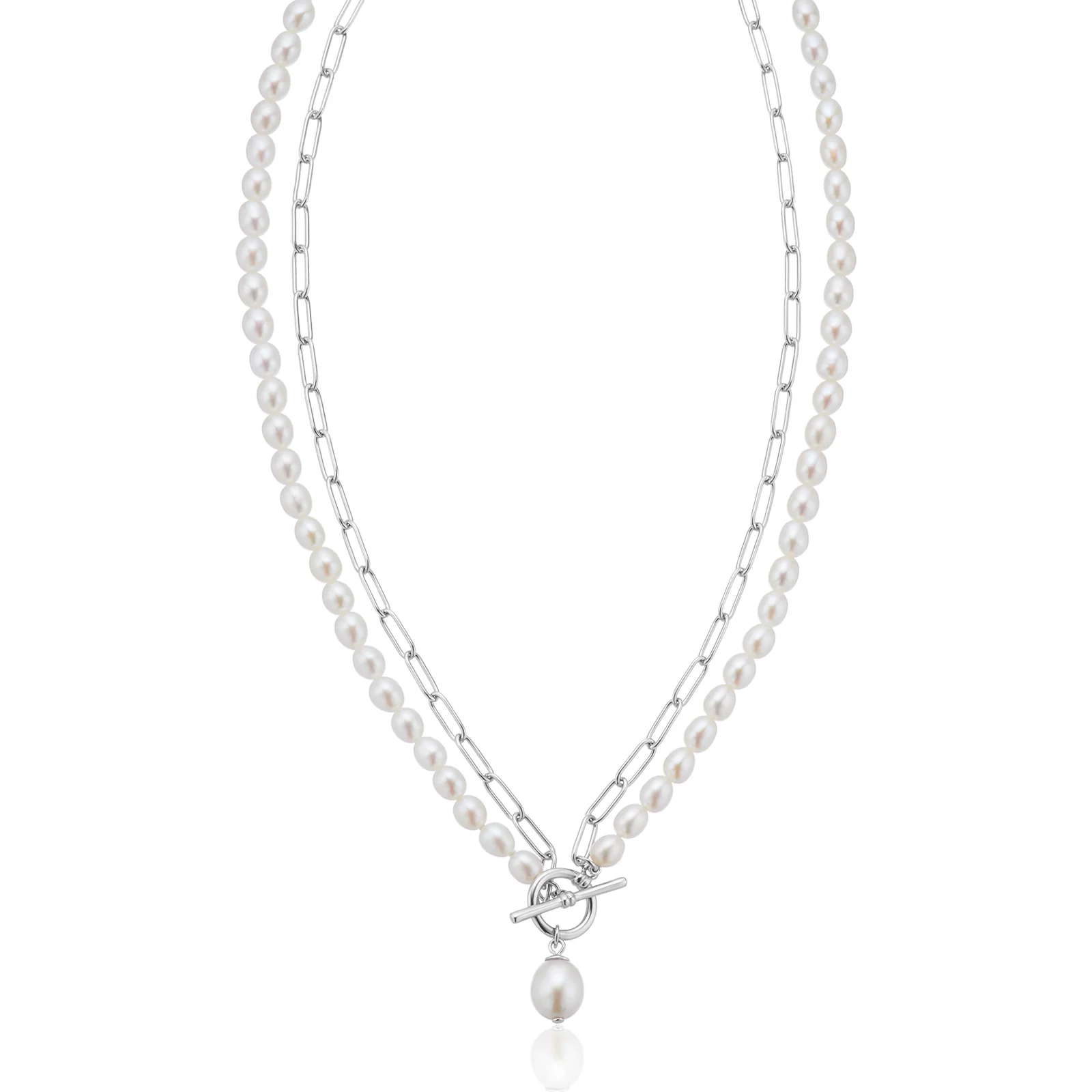 Sterling Silver 45cm Freshwater Pearl T-Bar Chain Necklace