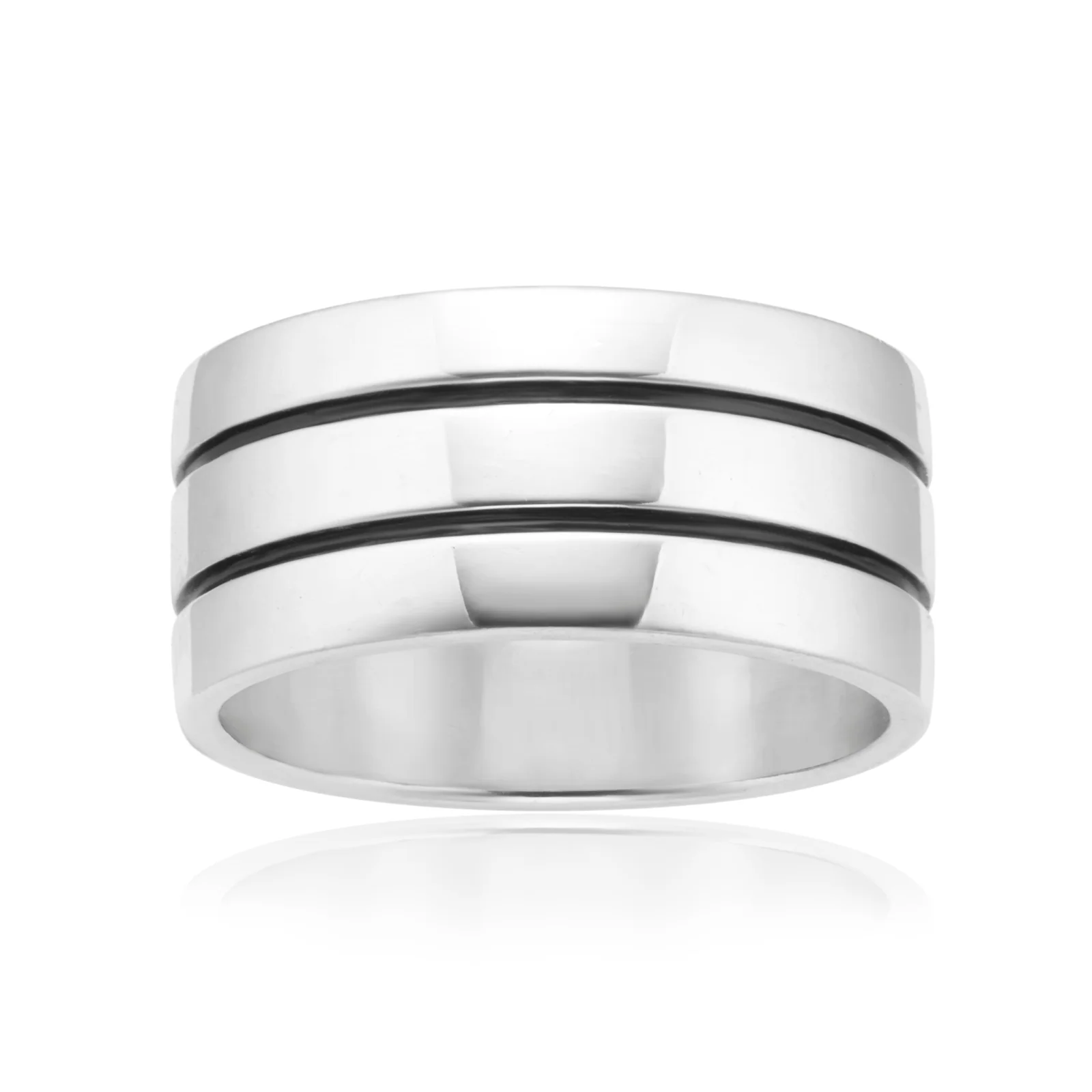 Sterling Silver Double Black Line Pattern Ring