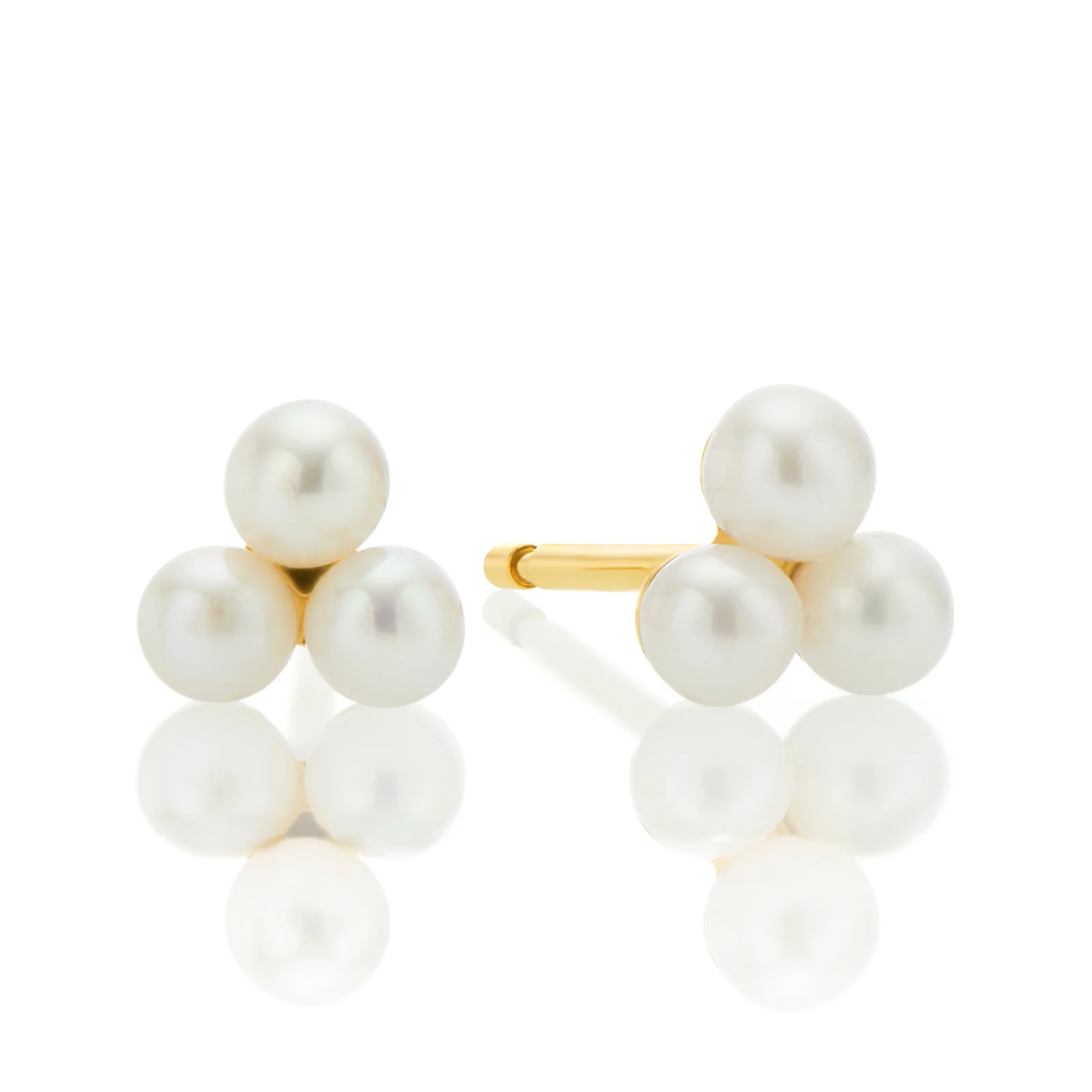9ct Yellow Gold Triple Cultured Freshwater Pearl Stud Earrings