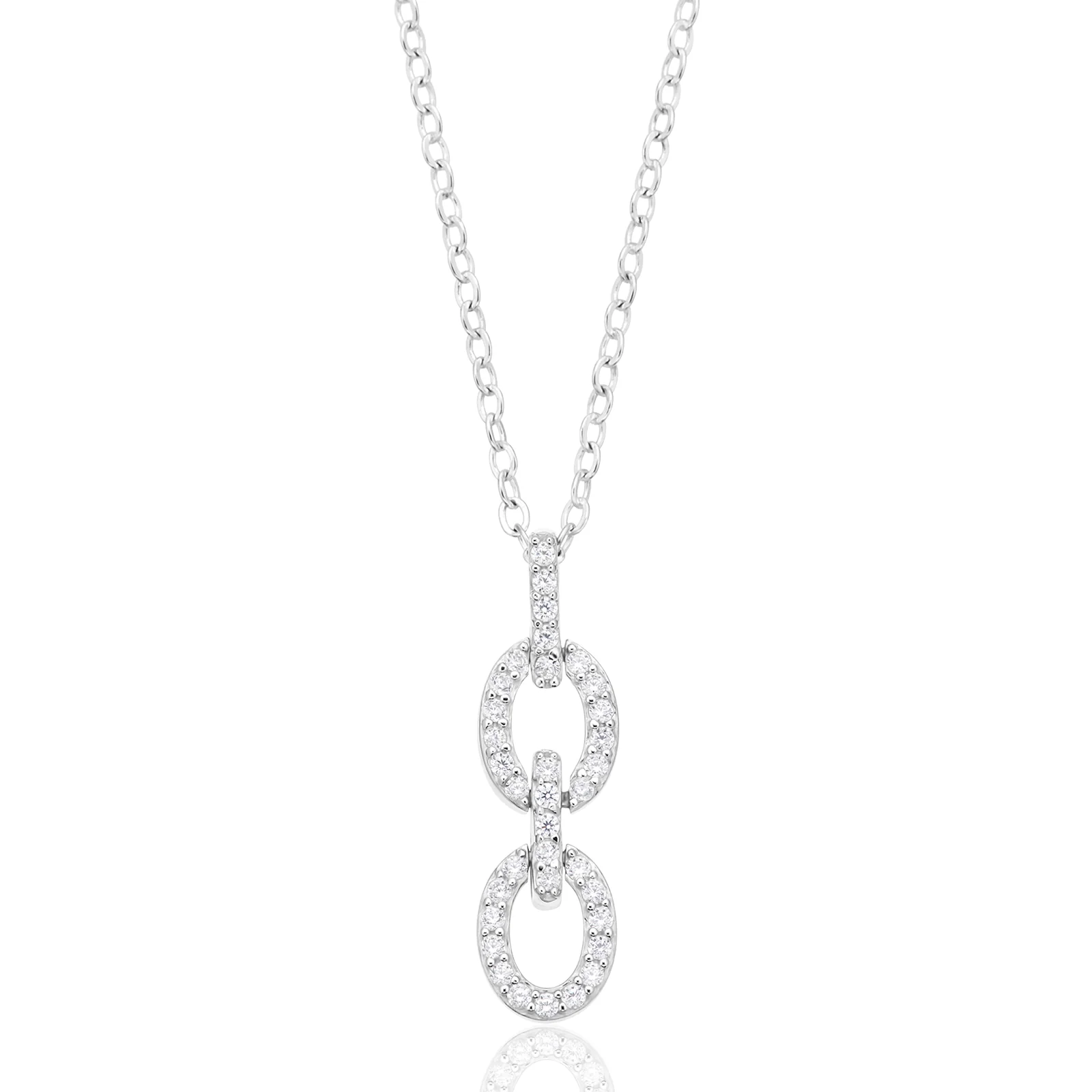 Sterling Silver Round White Cubic Zirconia Chain Pendant Necklace