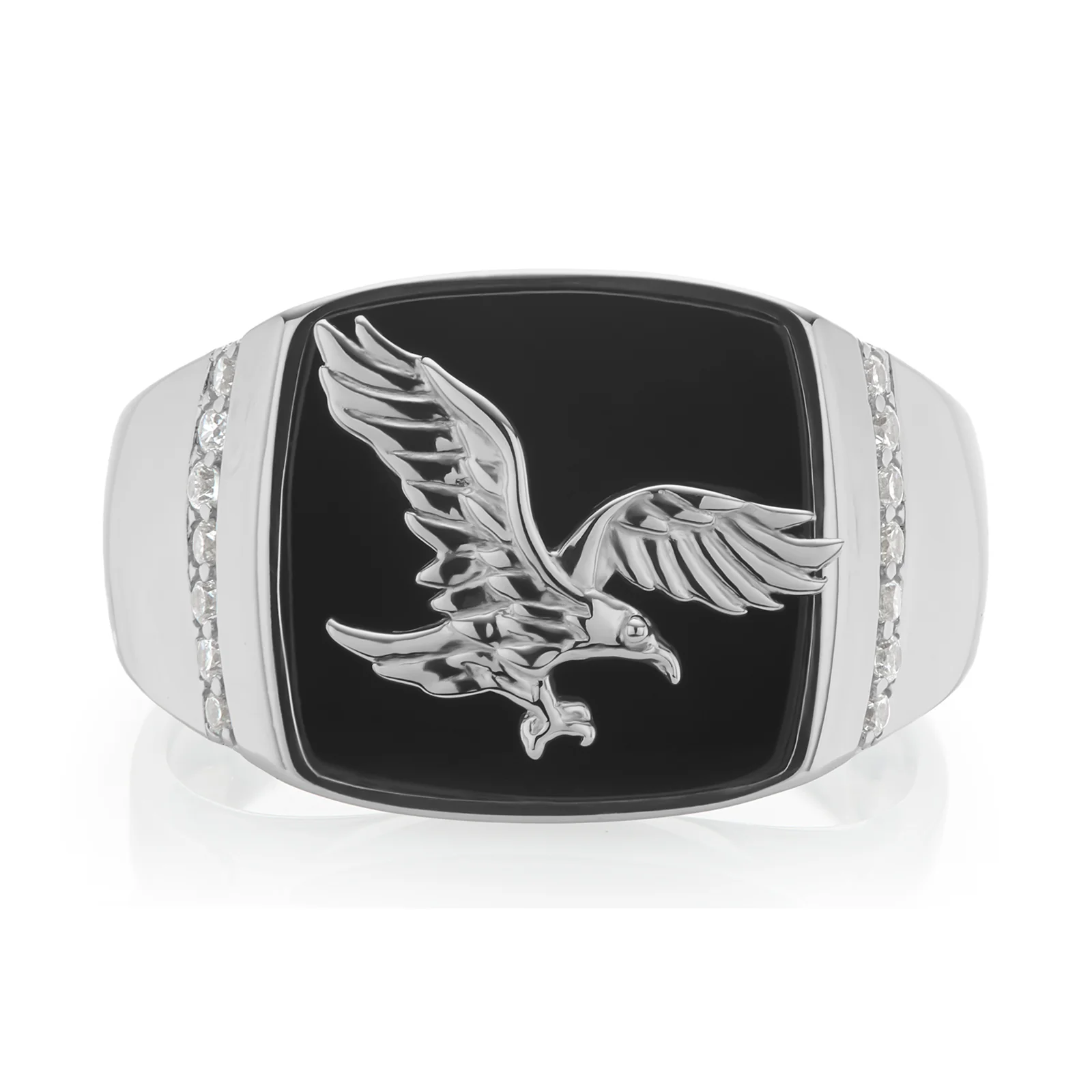 Sterling Silver Oynx Eagle Signet Ring