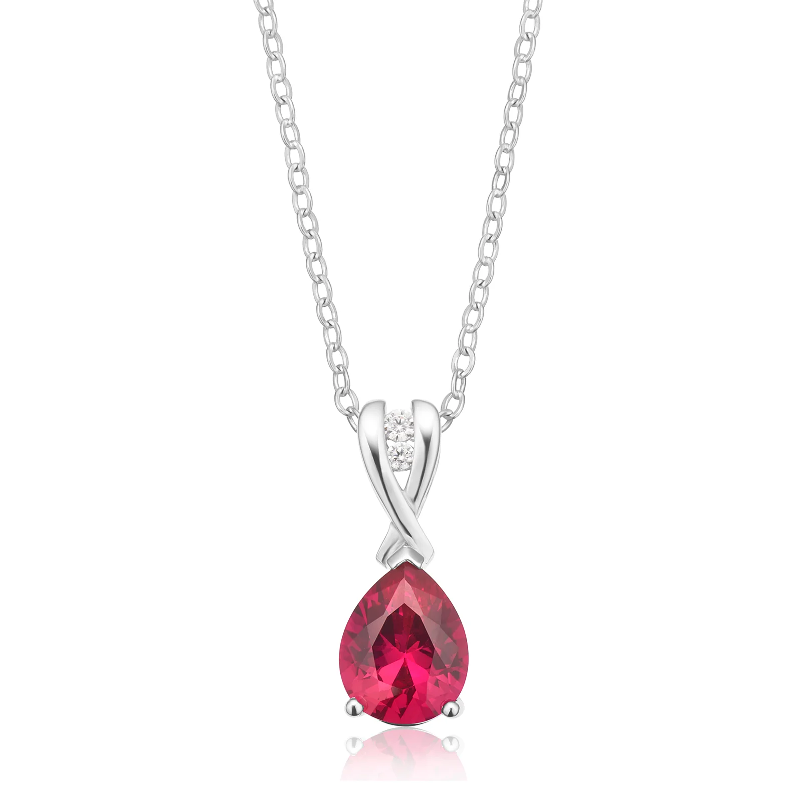 Sterling Silver Pear White & Red Cubic Zirconia Pendant