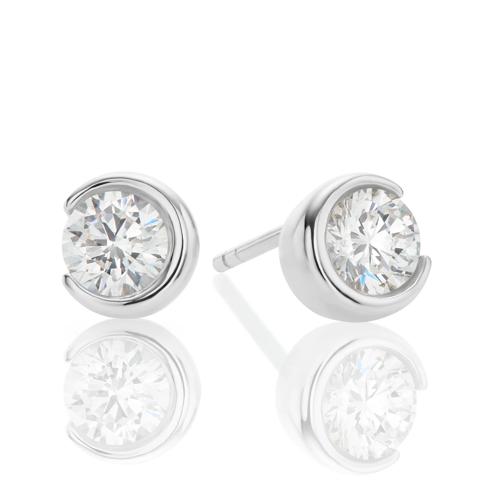 Sterling Silver Half Bezel Cubic Zirconia Stud Earrings