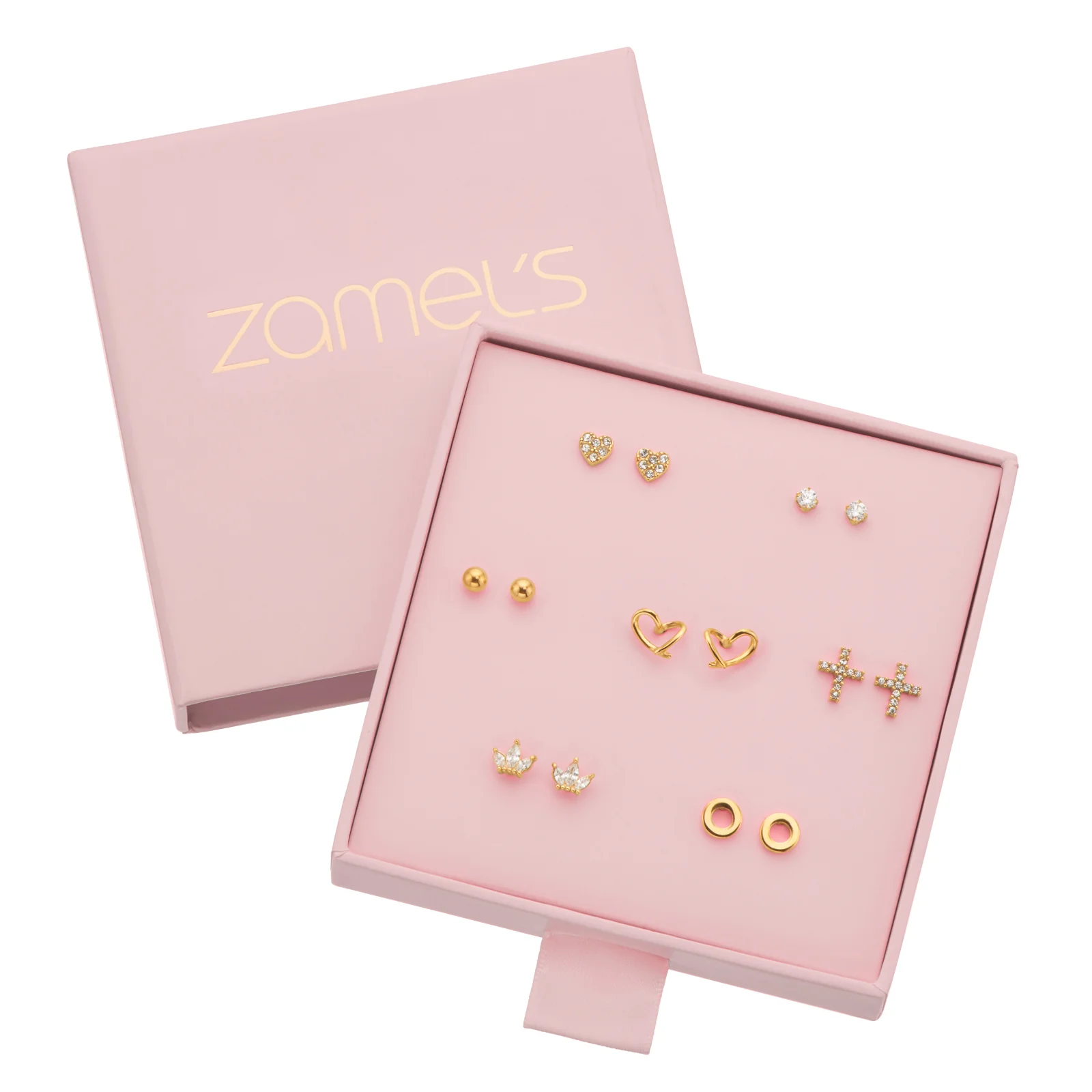 Stainless Steel Gold Tone 7 piece Earring Set Gift Box