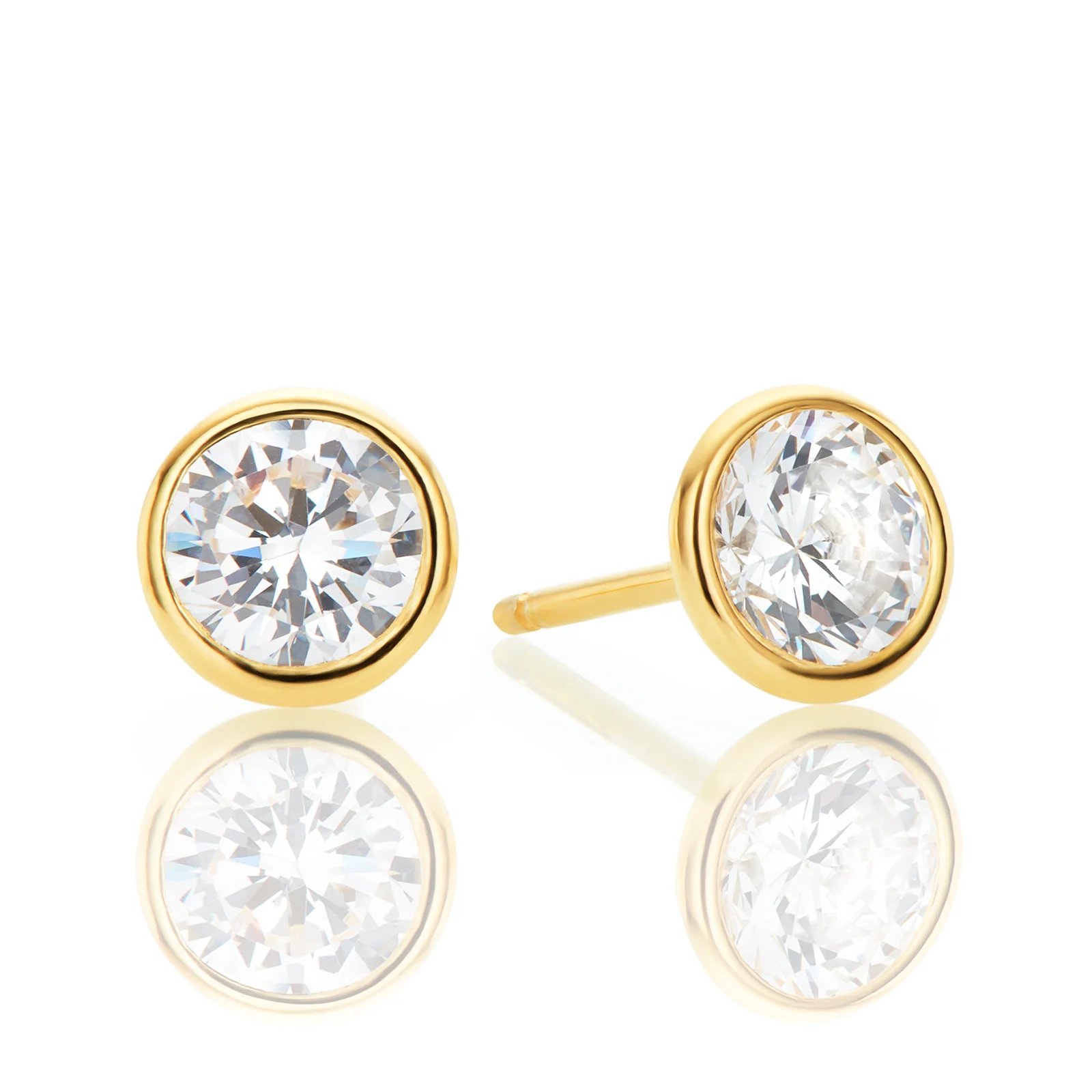 9ct Yellow Gold Silver Filled Round White Cubic Zirconia Bezel Stud Earrings