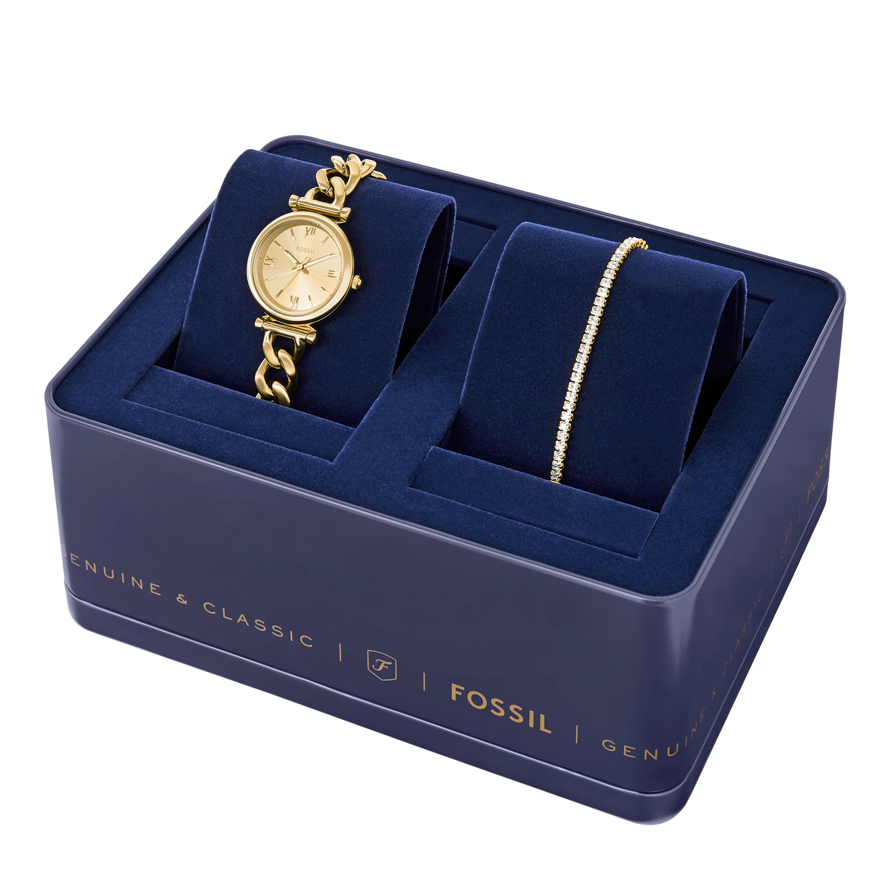 Fossil Carlie Gold Tone Stainless Steel Watch & Tennis Bracelet Set ES5387SET - Image 6