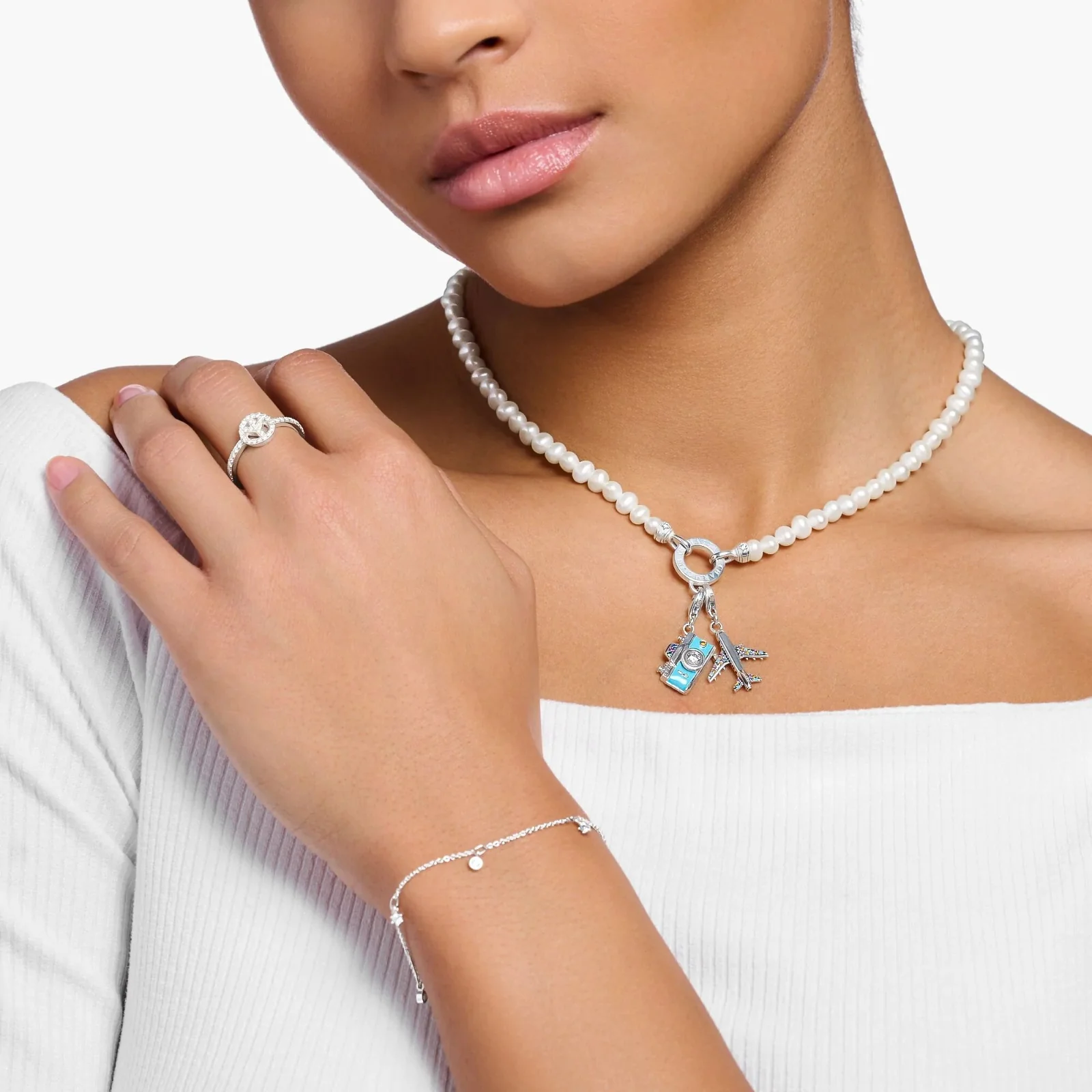 THOMAS SABO Charm Pendant Aeroplane Multicoloured Stones - Image 3