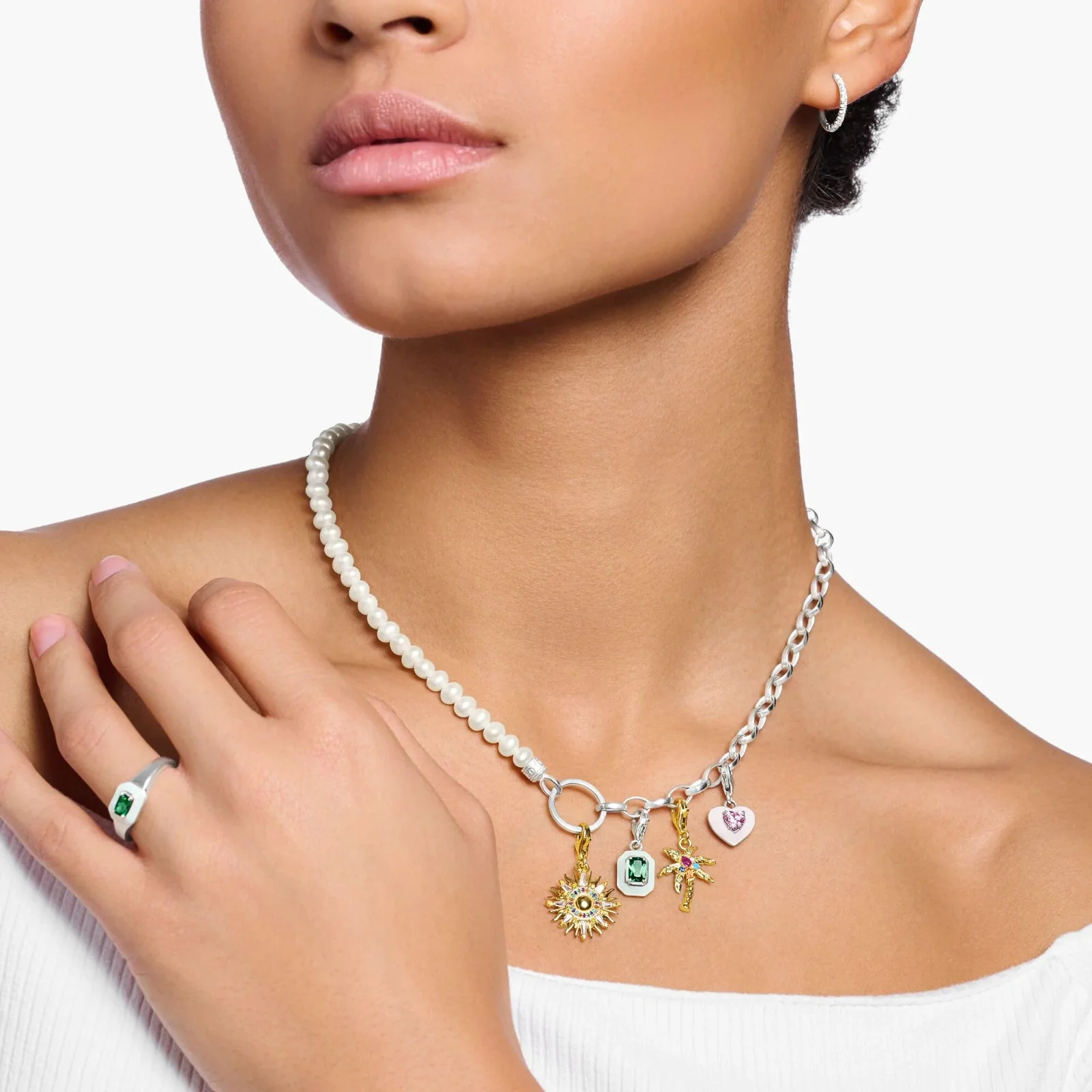 THOMAS SABO Charm Pendant Palm Tree Gold Multicoloured Stone - Image 3