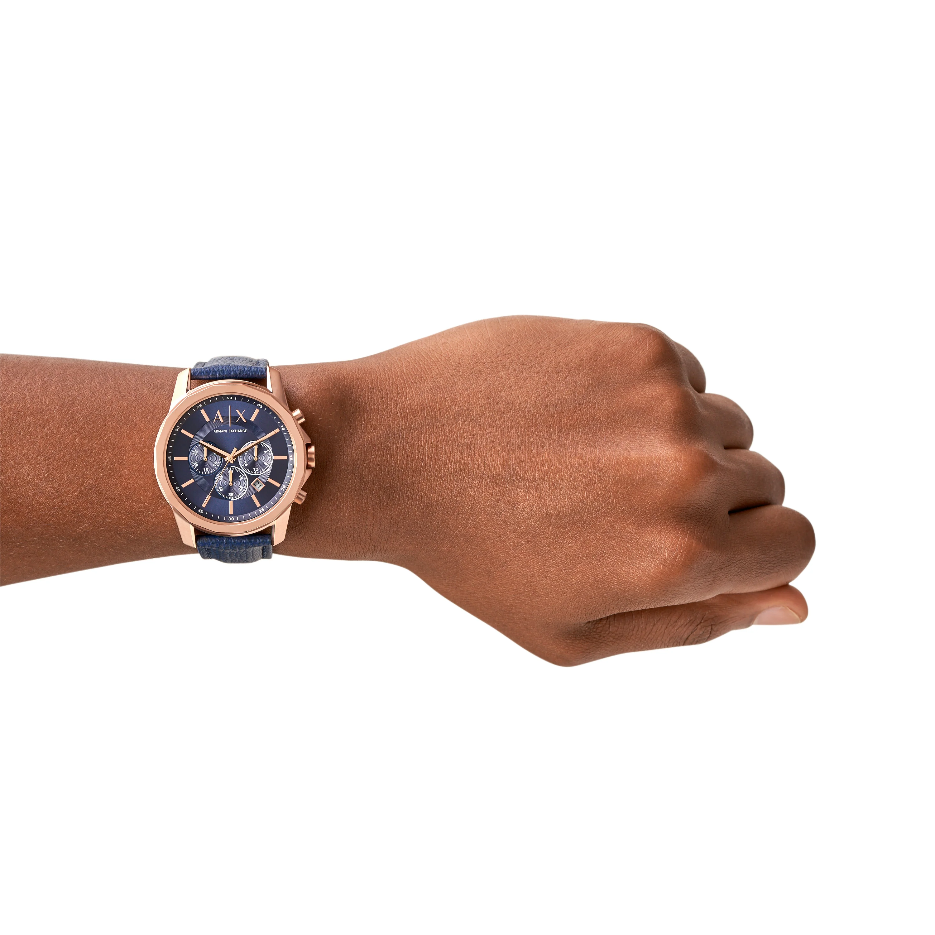 Armani Exchange Blue Leather Gold Watch AX1723 - Image 3