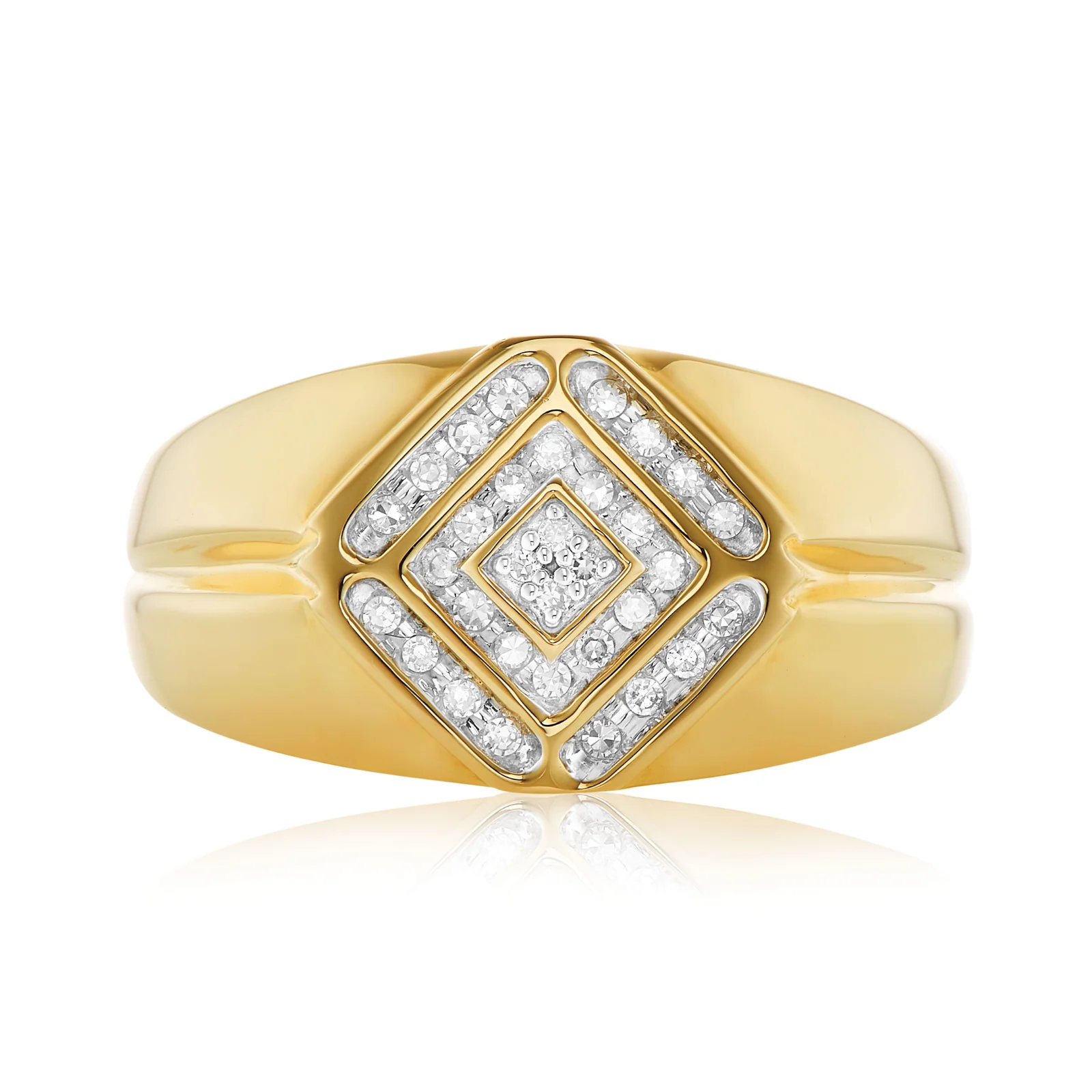 9ct Yellow Gold Round Cut 0.15 Carat tw of Diamonds Mens Ring