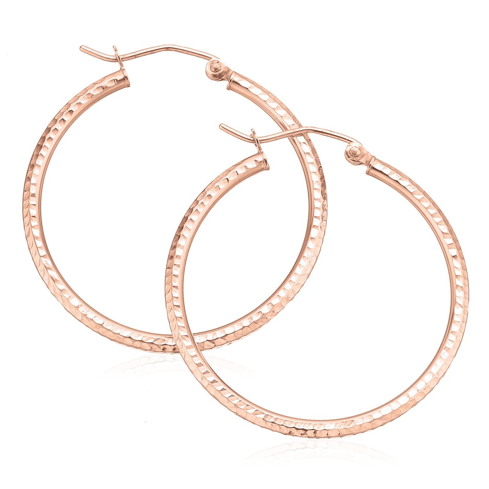 9ct Rose Gold 2x30mm Diamond Cut Hoop Earrings