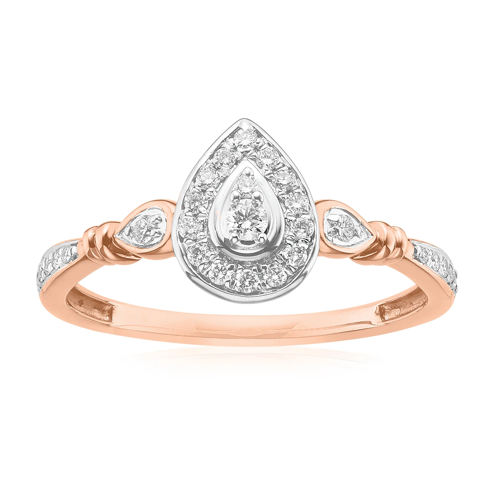9ct Rose & White Gold Round Cut 0.20 Carat tw Diamond Dress Ring