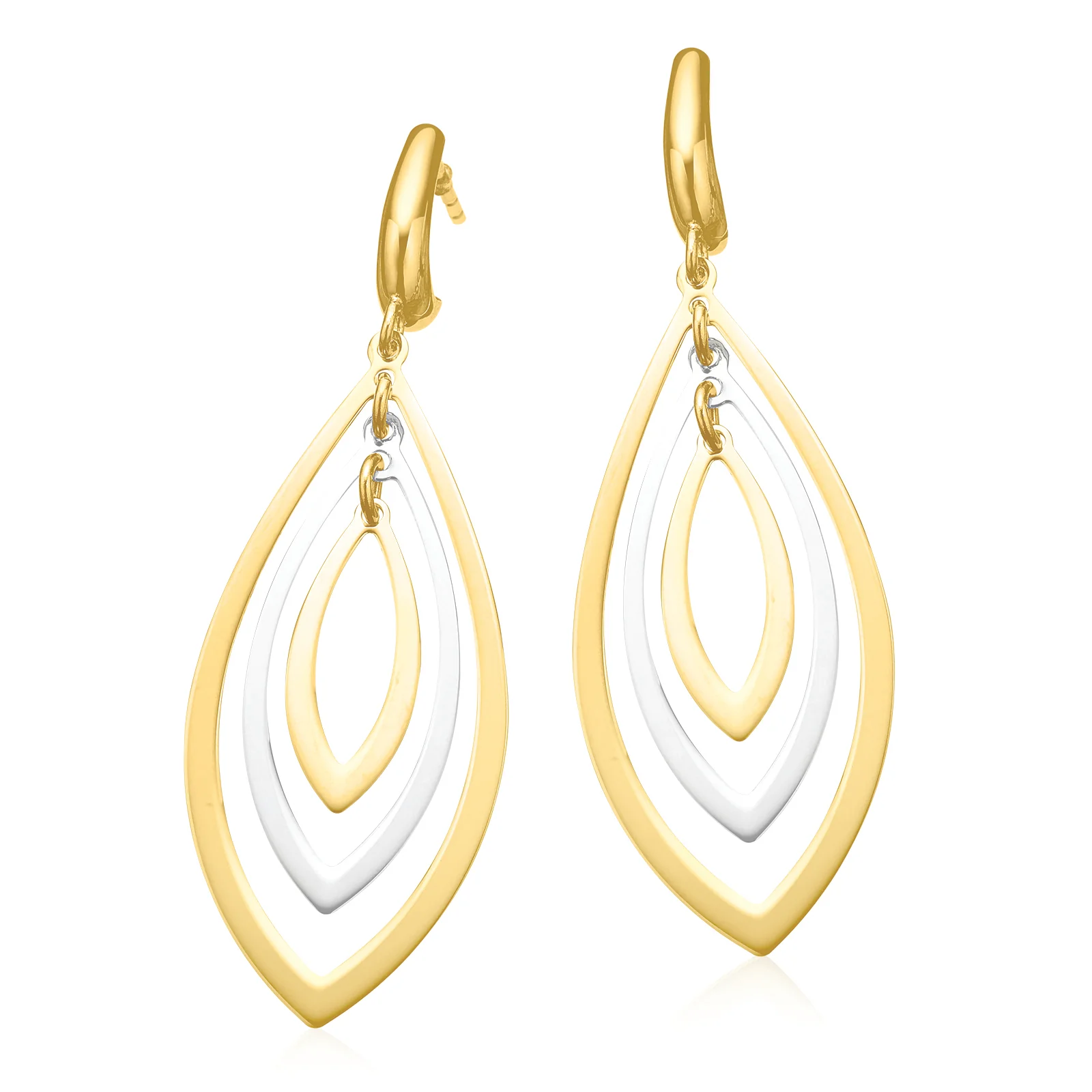 9ct Three Tone Gold Triple Drop Earrings