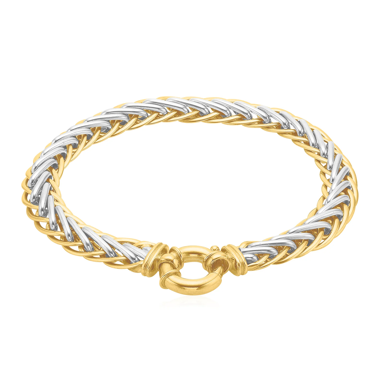 9ct Two Tone Gold 19cm Fancy Bolt Ring Hollow Bracelet