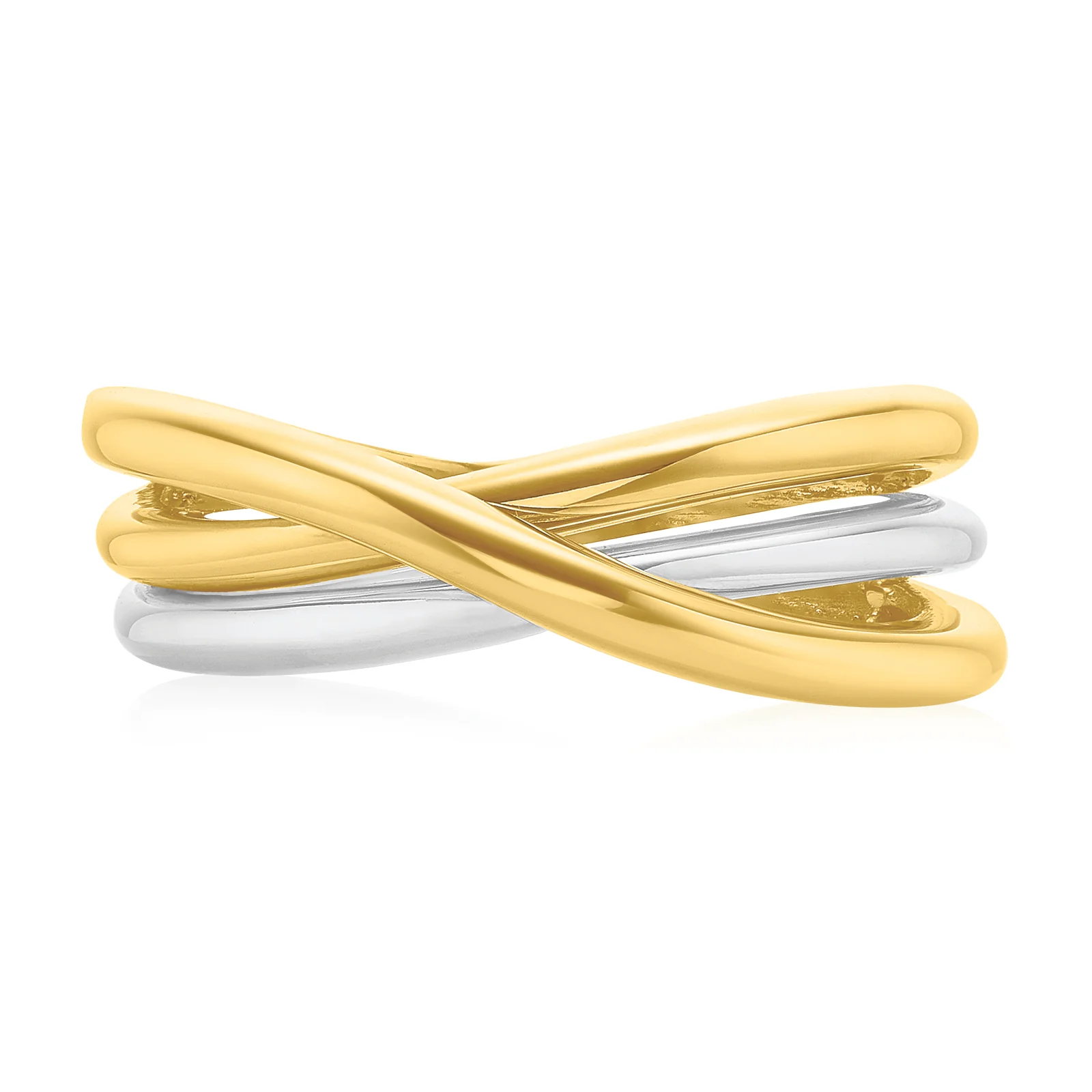 9ct Two Tone Gold Crosse Over Ring