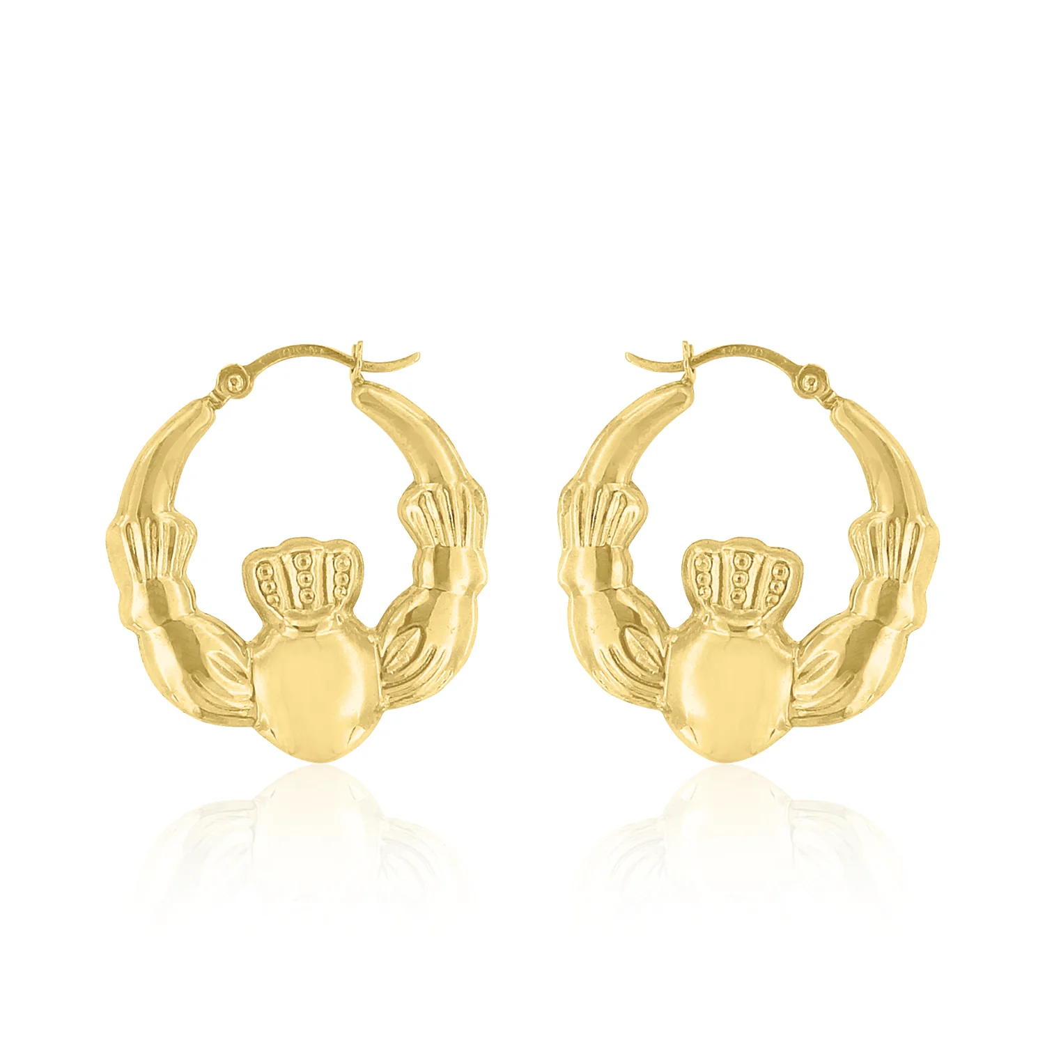 9ct Yellow Gold Silver Filled Claddagh Hoop Earrings