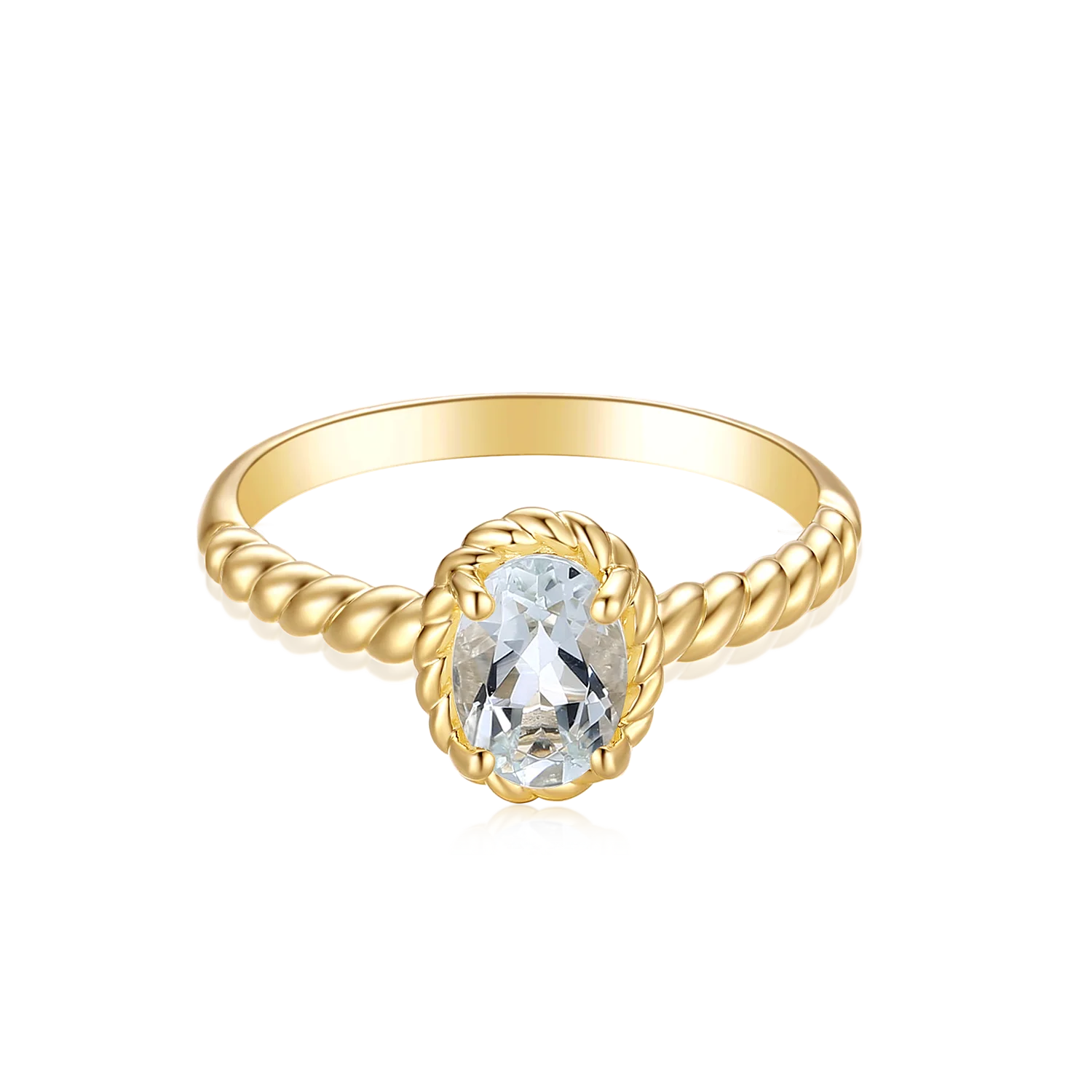 9ct Yellow Gold Oval 7x5mm Aquamarine March Ring